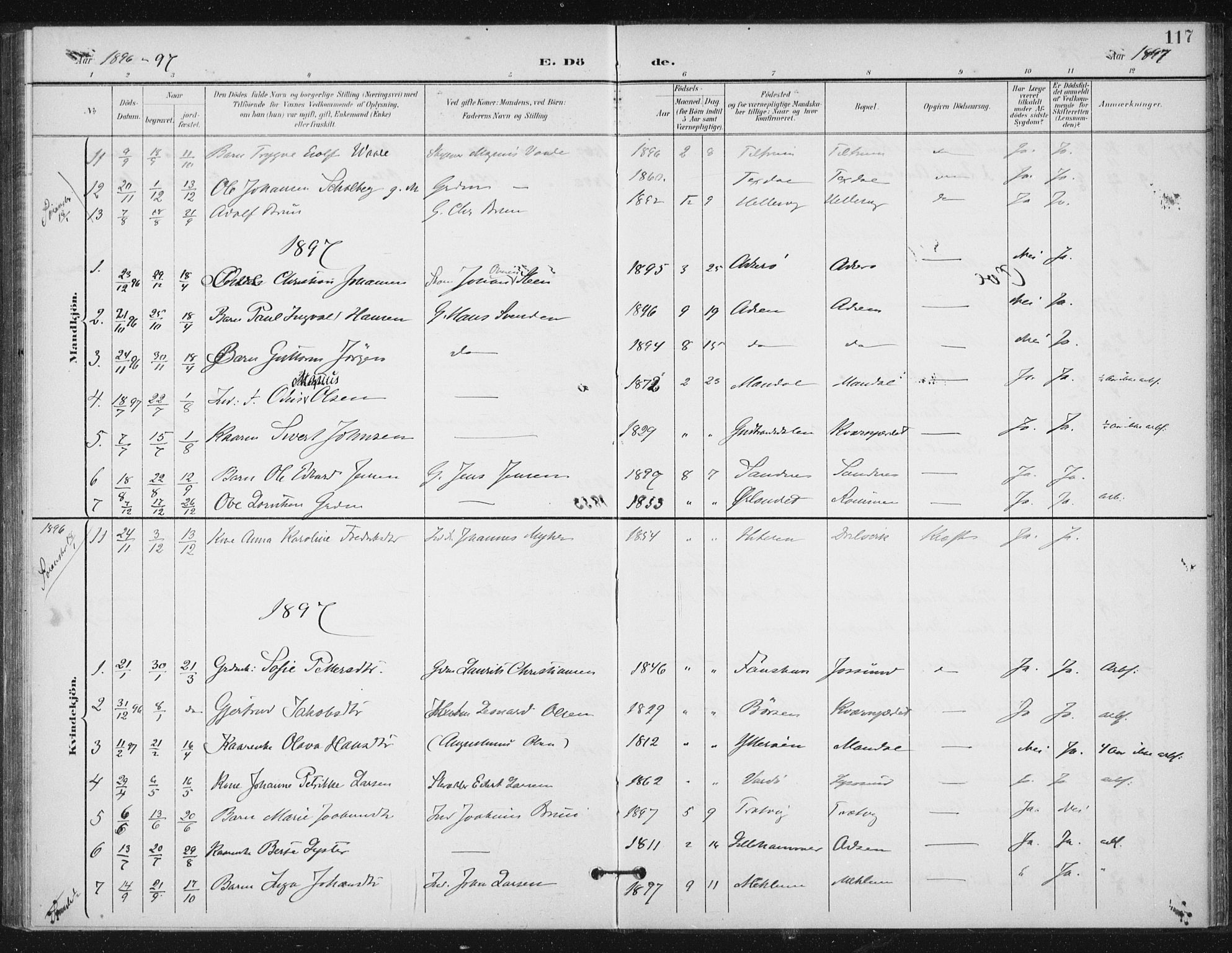 Ministerialprotokoller, klokkerbøker og fødselsregistre - Sør-Trøndelag, AV/SAT-A-1456/654/L0664: Ministerialbok nr. 654A02, 1895-1907, s. 117