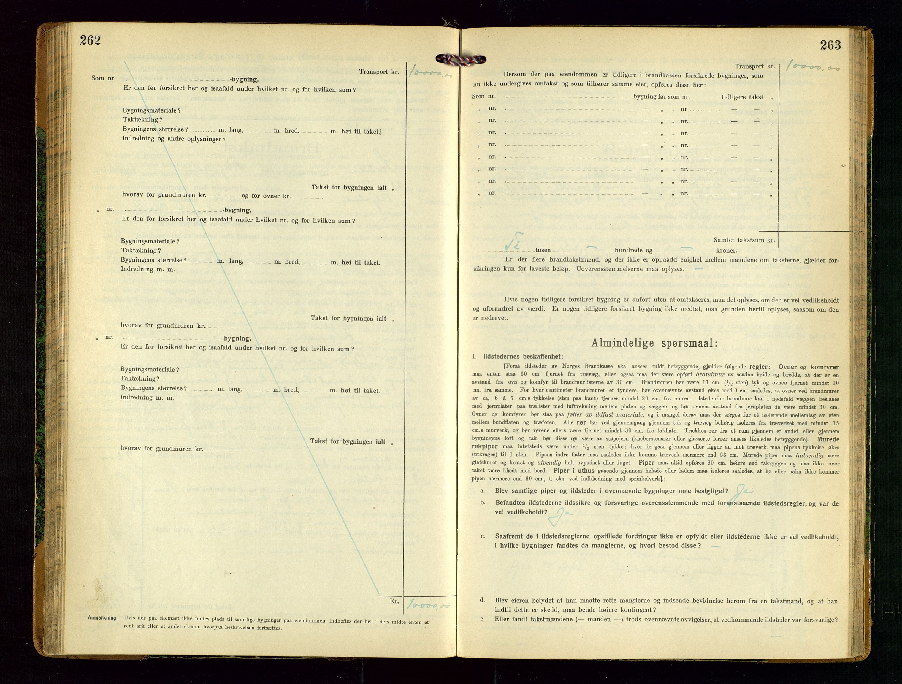 Sauda lensmannskontor, AV/SAST-A-100177/Gob/L0002: Branntakstprotokoll - skjematakst, 1916-1928, s. 262-263