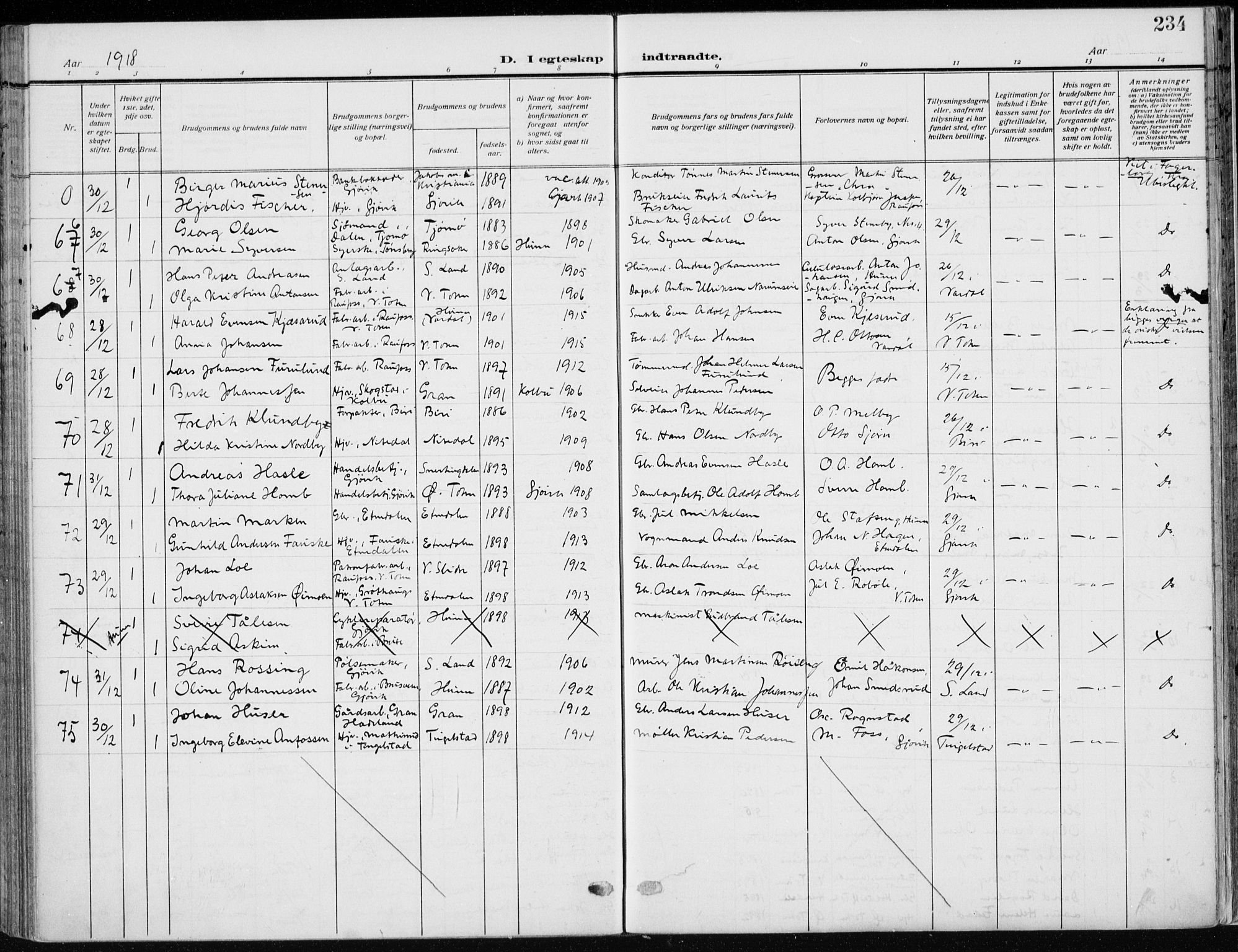 Vardal prestekontor, AV/SAH-PREST-100/H/Ha/Haa/L0014: Ministerialbok nr. 14, 1912-1922, s. 234