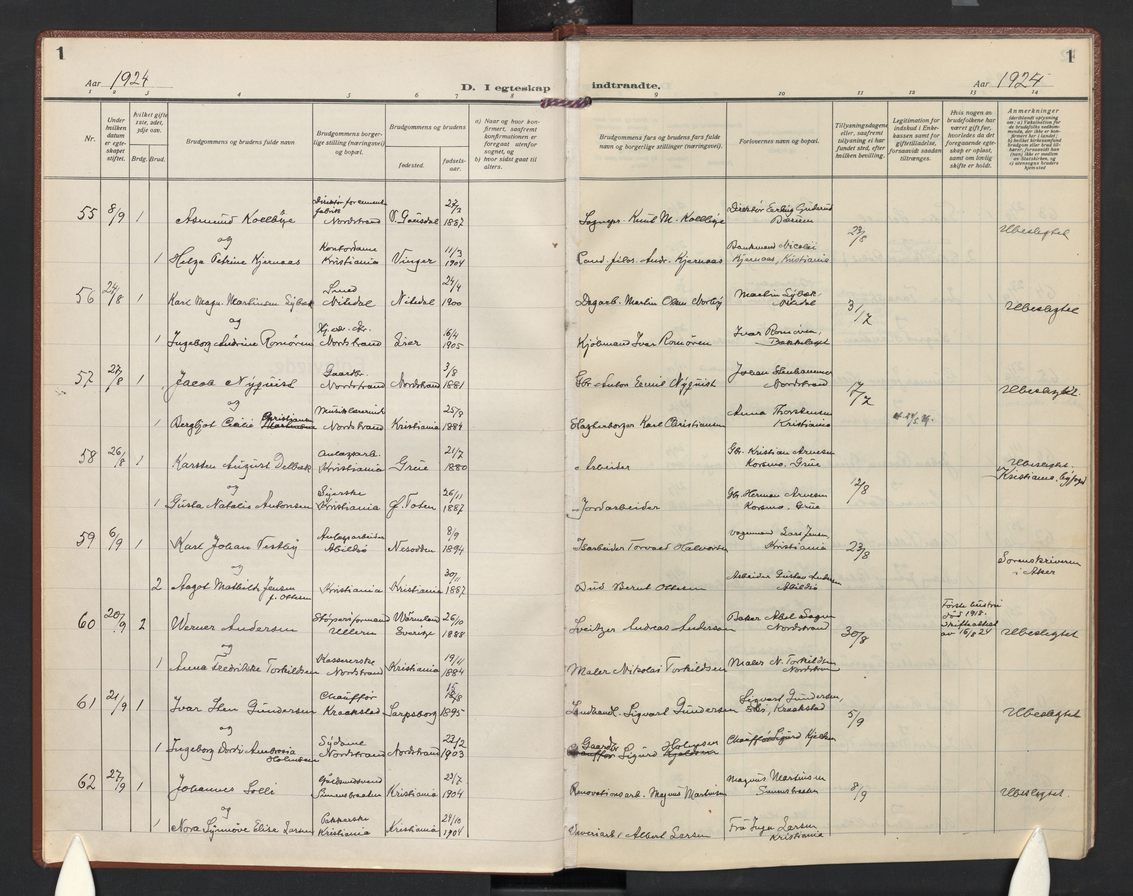 Nordstrand prestekontor Kirkebøker, SAO/A-10362a/F/Fa/L0004: Ministerialbok nr. I 4, 1924-1930, s. 1