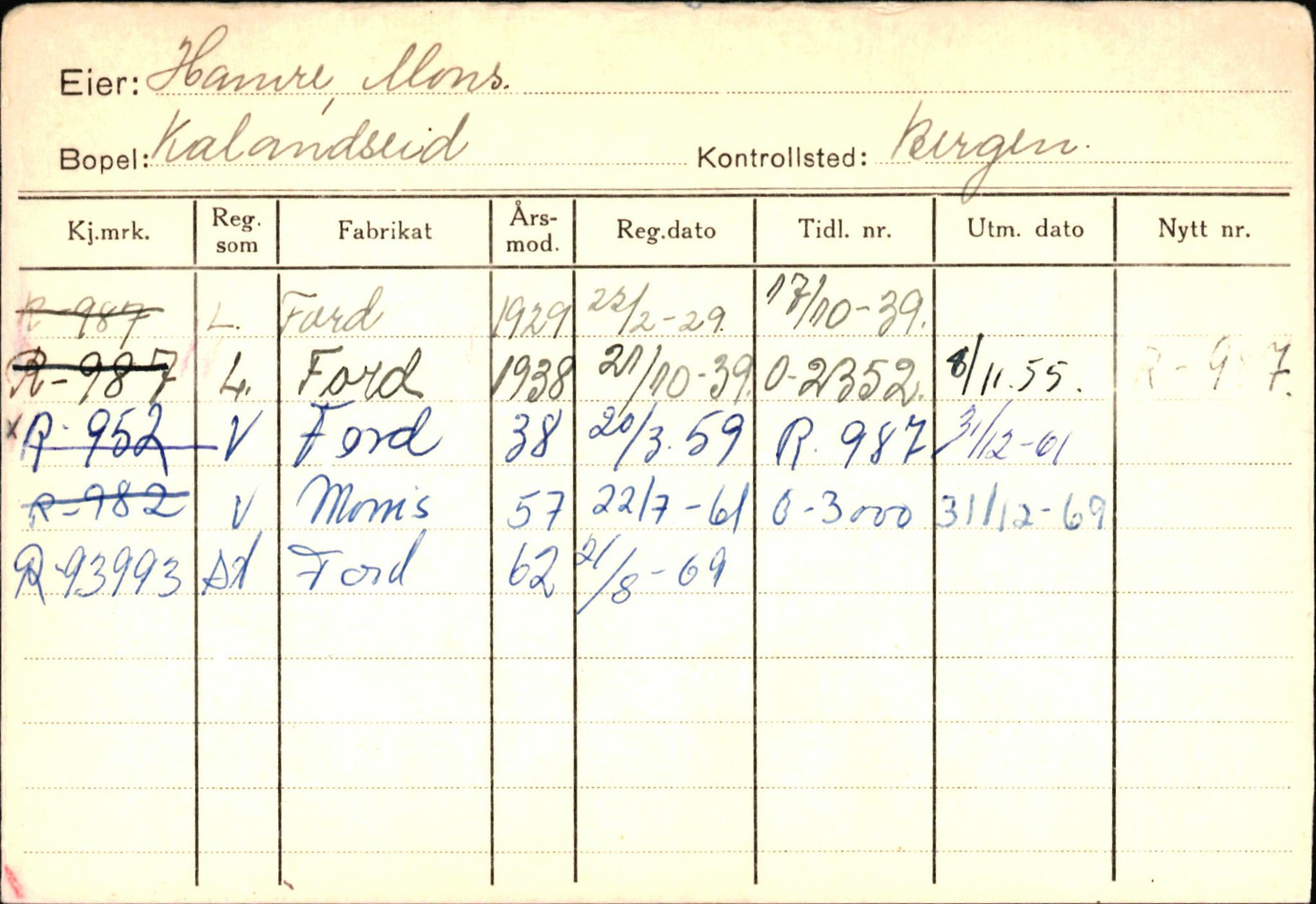 Statens vegvesen, Hordaland vegkontor, SAB/A-5201/2/Ha/L0018: R-eierkort H, 1920-1971, s. 666