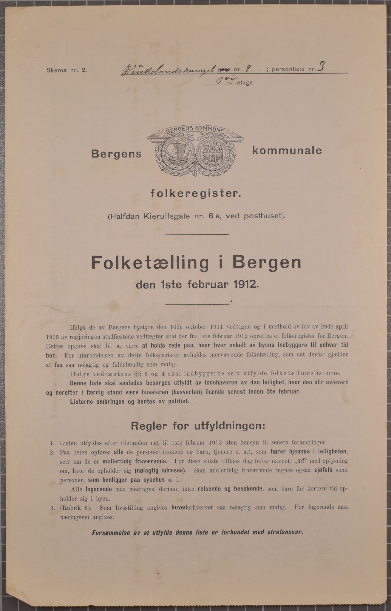 SAB, Kommunal folketelling 1912 for Bergen kjøpstad, 1912, s. 1863