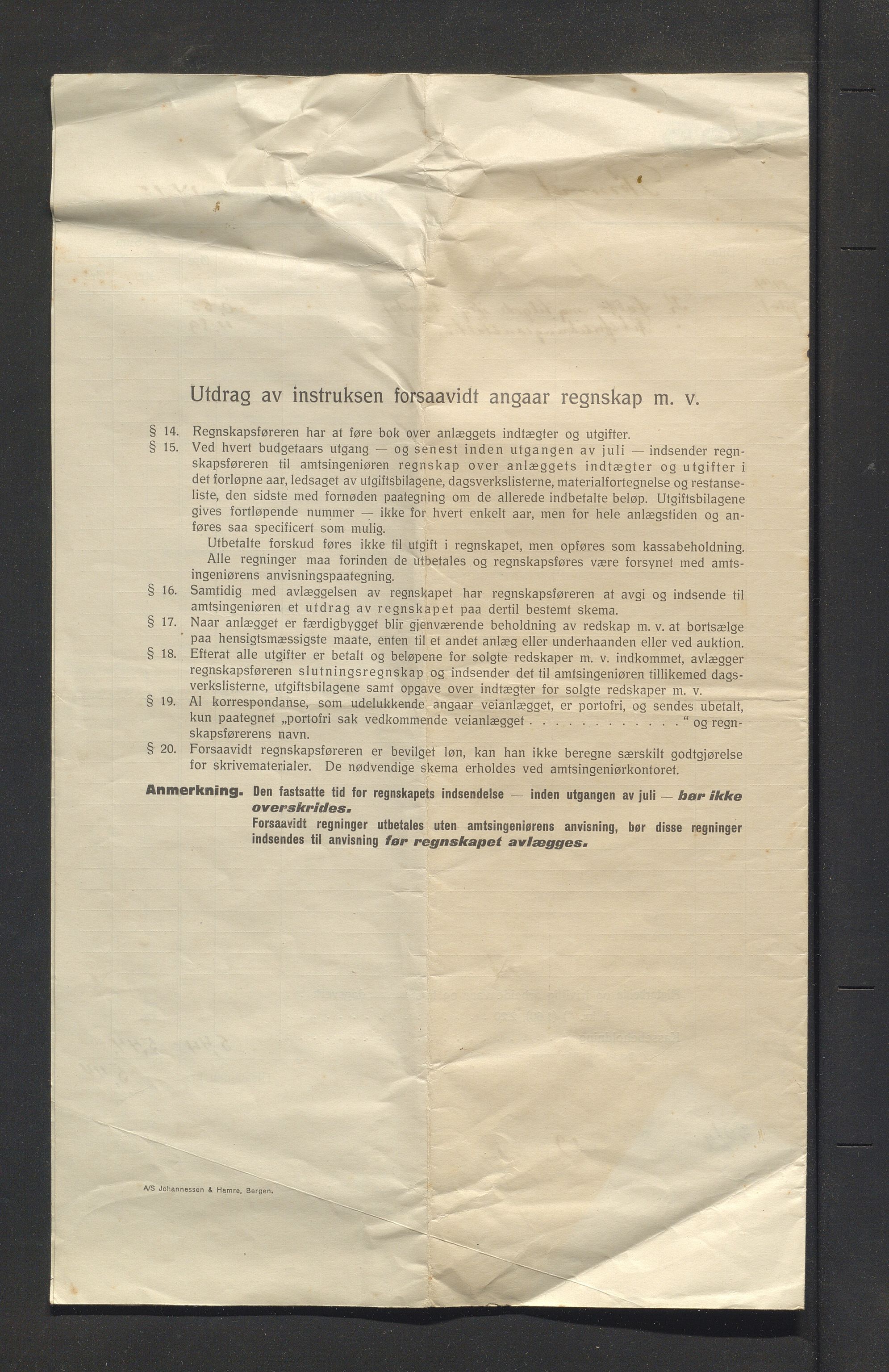 Bømlo kommune. Formannskapet, IKAH/1219-021/E/Ea/L0005/0007: Emneordna korrespondanse / Rekneskap for bygdevegsbygget Langevåg kai-Hillestveit, 1914-1915