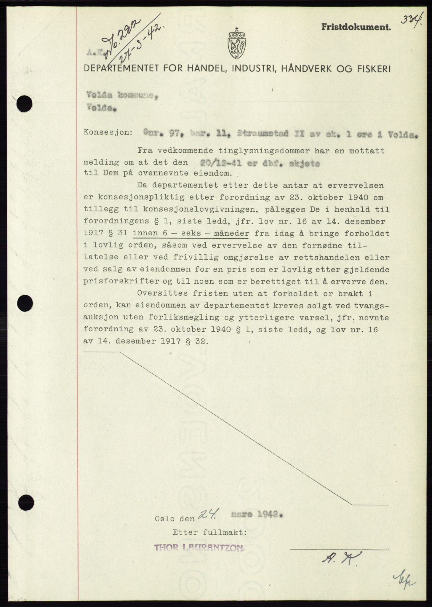 Søre Sunnmøre sorenskriveri, SAT/A-4122/1/2/2C/L0073: Pantebok nr. 67, 1941-1942, Dagboknr: 292/1942