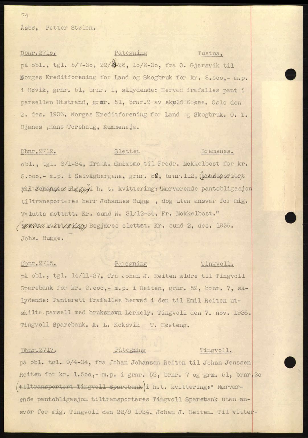 Nordmøre sorenskriveri, SAT/A-4132/1/2/2Ca: Pantebok nr. C80, 1936-1939, Dagboknr: 2710/1936