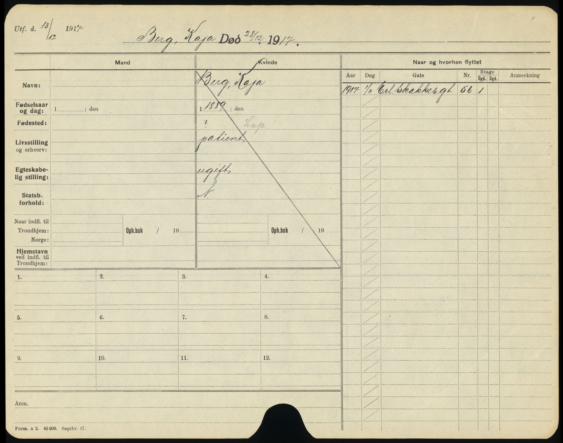 Trondheim folkeregister, AV/SAT-A-1608/1/F/Fe/L0001: Døde, 1917-1919