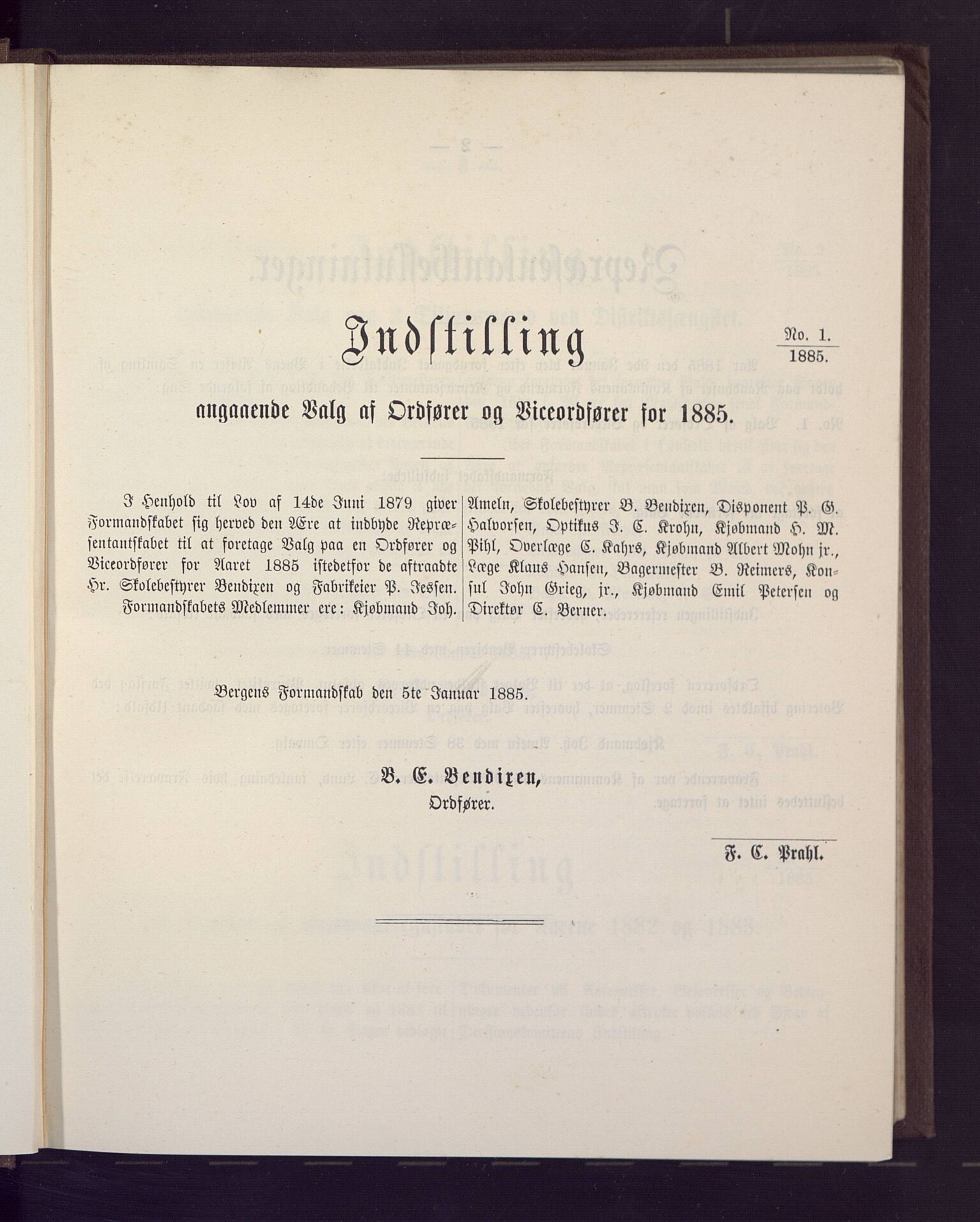 Bergen kommune. Formannskapet, BBA/A-0003/Ad/L0040: Bergens Kommuneforhandlinger, 1885