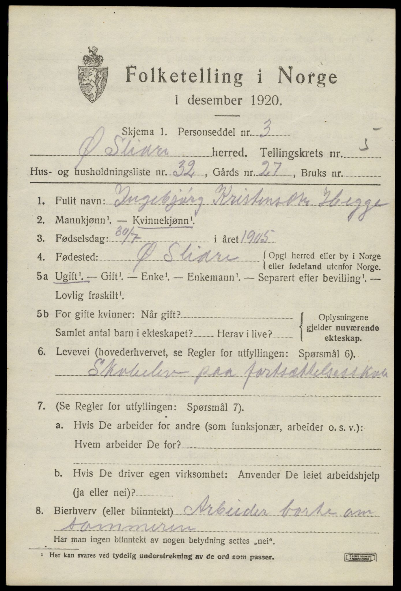 SAH, Folketelling 1920 for 0544 Øystre Slidre herred, 1920, s. 3181