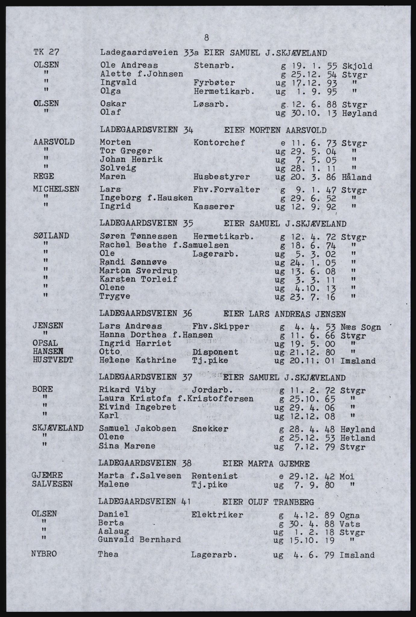 SAST, Avskrift av folketellingen 1920 for Stavanger kjøpstad, 1920, s. 14