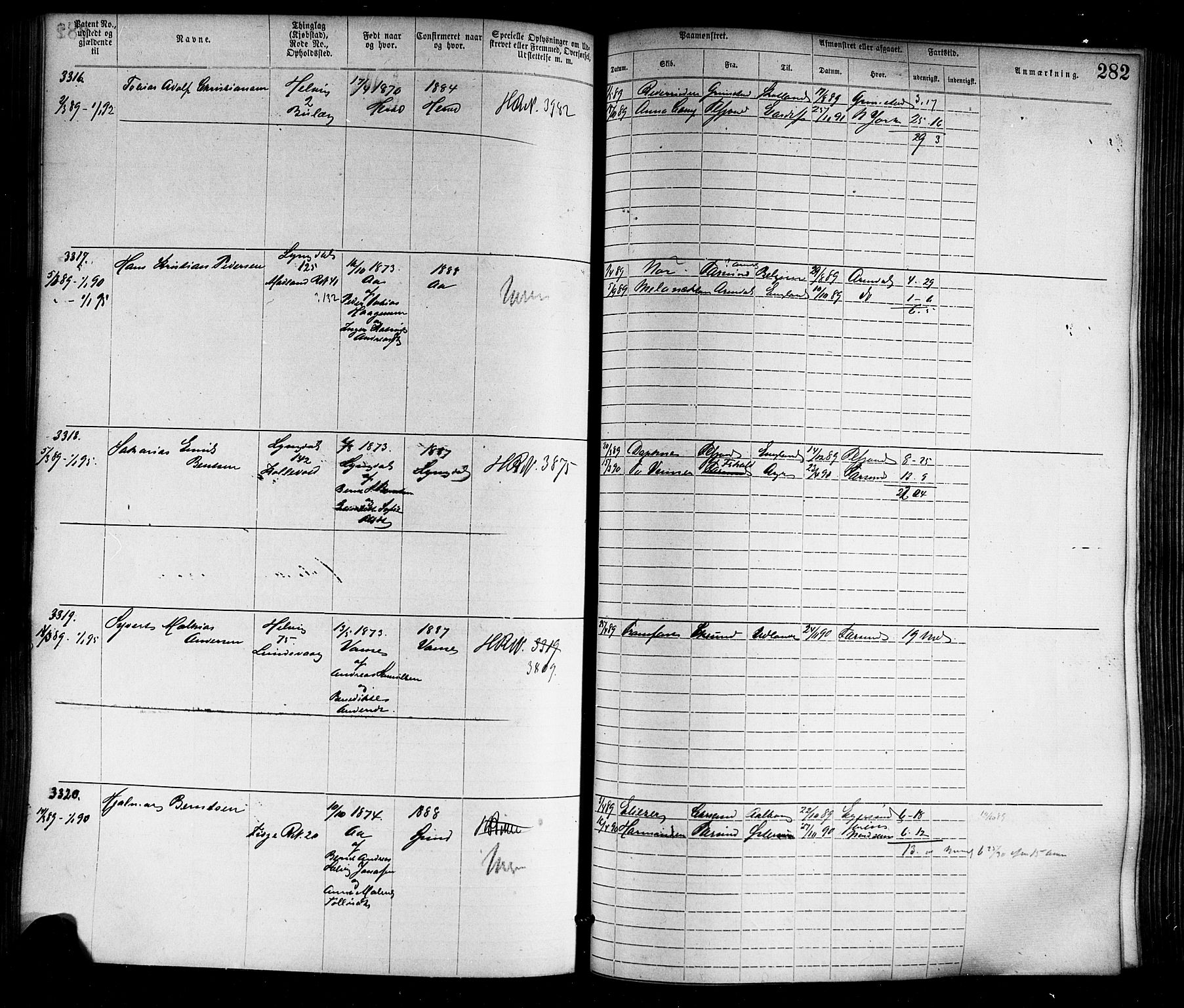 Farsund mønstringskrets, AV/SAK-2031-0017/F/Fa/L0006: Annotasjonsrulle nr 1911-3805 med register, Z-3, 1877-1894, s. 317