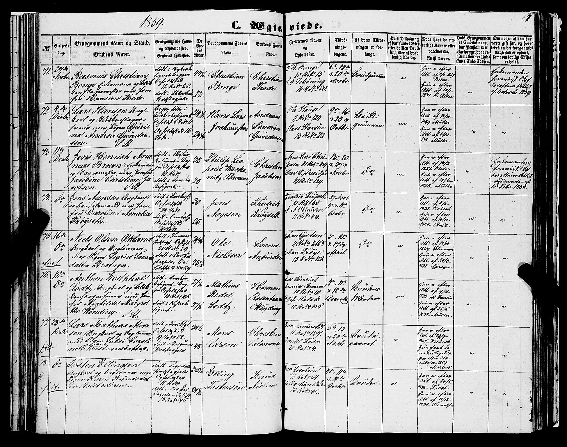 Domkirken sokneprestembete, AV/SAB-A-74801/H/Haa/L0034: Ministerialbok nr. D 2, 1853-1874, s. 67