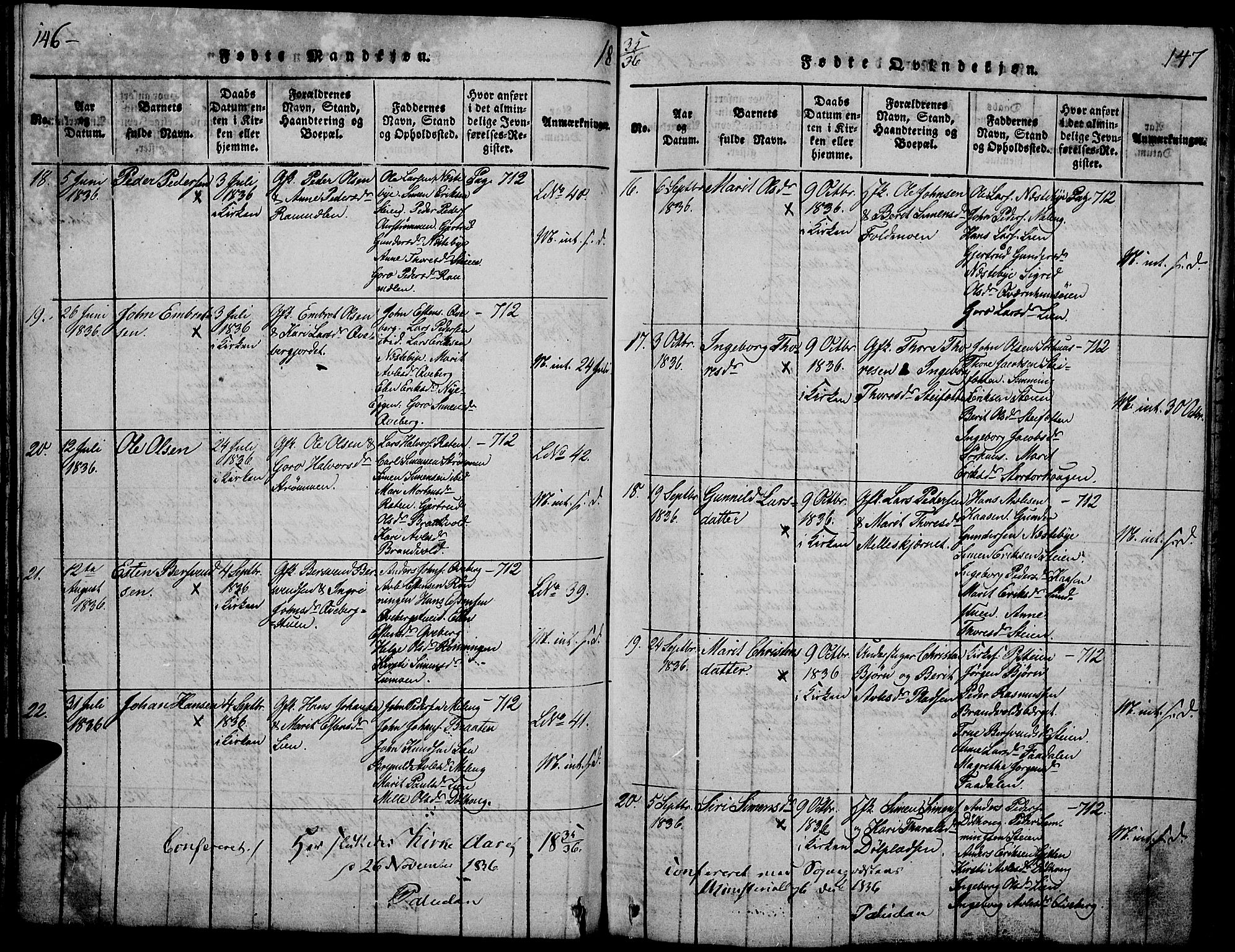 Tynset prestekontor, AV/SAH-PREST-058/H/Ha/Hab/L0002: Klokkerbok nr. 2, 1814-1862, s. 146-147