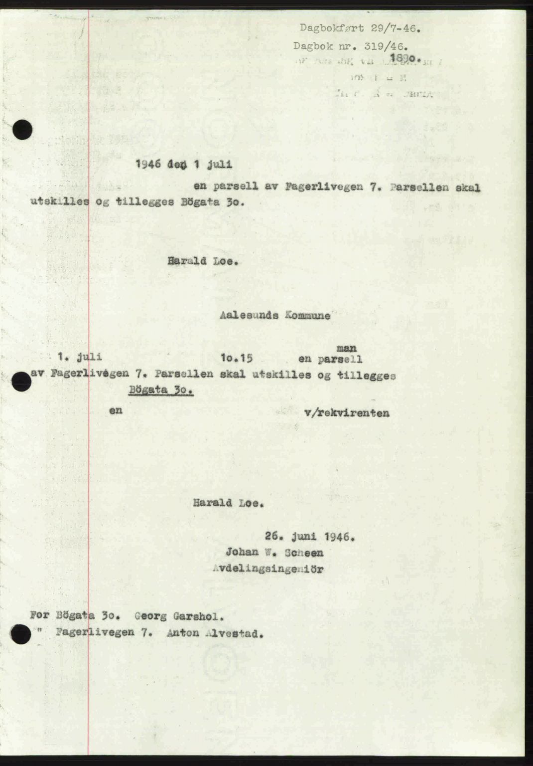 Ålesund byfogd, AV/SAT-A-4384: Pantebok nr. 36b, 1946-1947, Dagboknr: 319/1946