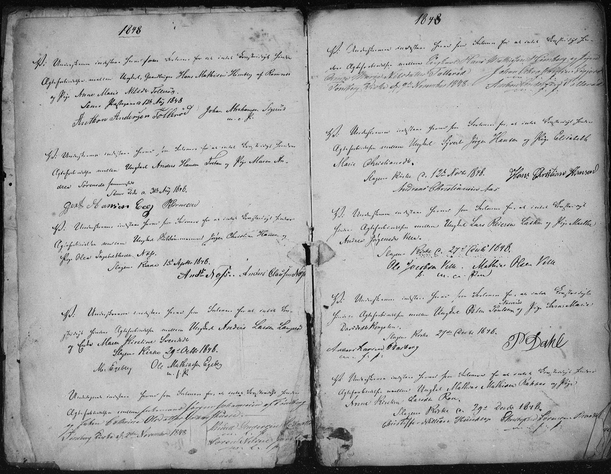 Sem kirkebøker, AV/SAKO-A-5/Y/Ya/L0001: Forlovererklæringer nr. 1, 1848-1864