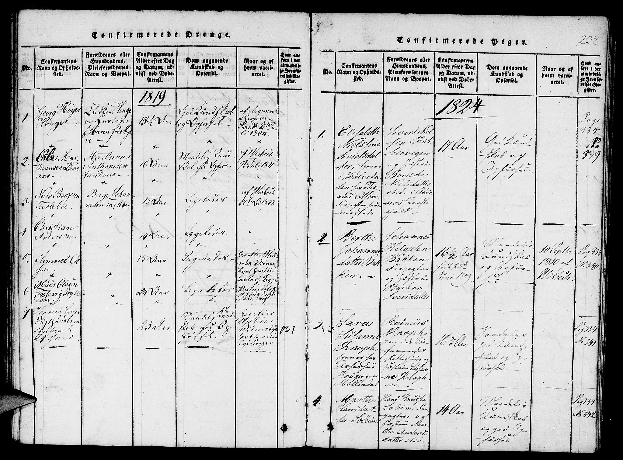 St. Jørgens hospital og Årstad sokneprestembete, AV/SAB-A-99934: Klokkerbok nr. A 1, 1816-1843, s. 238