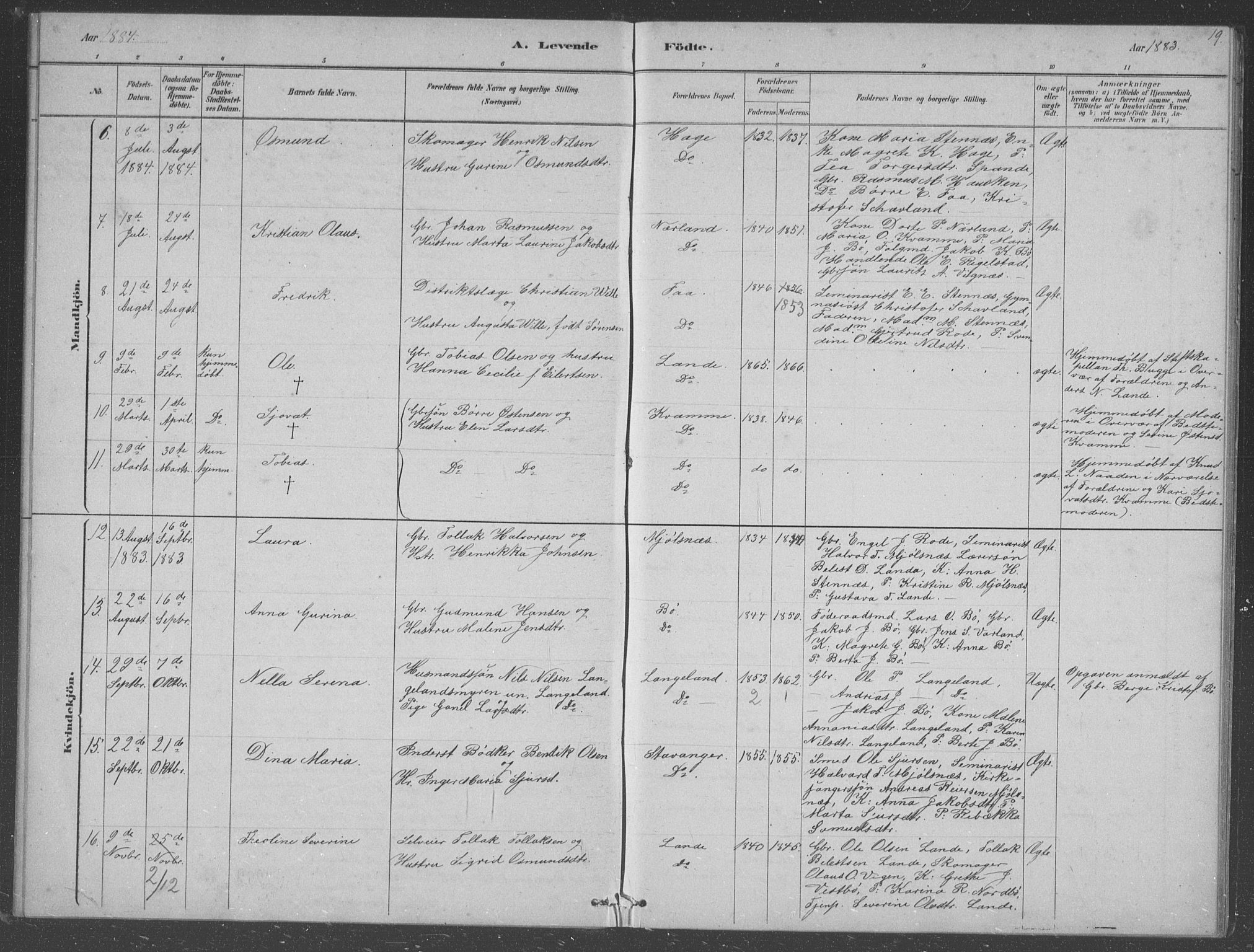 Finnøy sokneprestkontor, SAST/A-101825/H/Ha/Hab/L0003: Klokkerbok nr. B 3, 1879-1899, s. 19