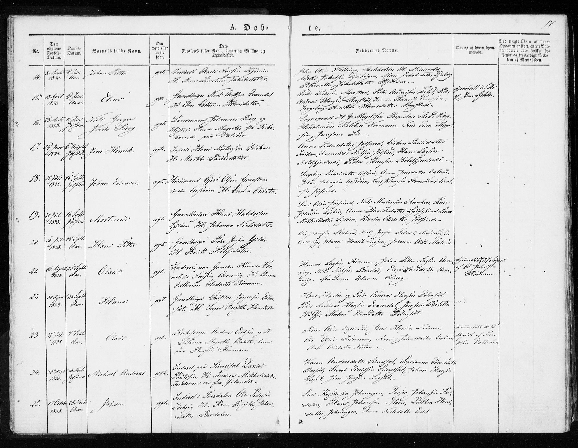 Ministerialprotokoller, klokkerbøker og fødselsregistre - Sør-Trøndelag, SAT/A-1456/655/L0676: Ministerialbok nr. 655A05, 1830-1847, s. 17