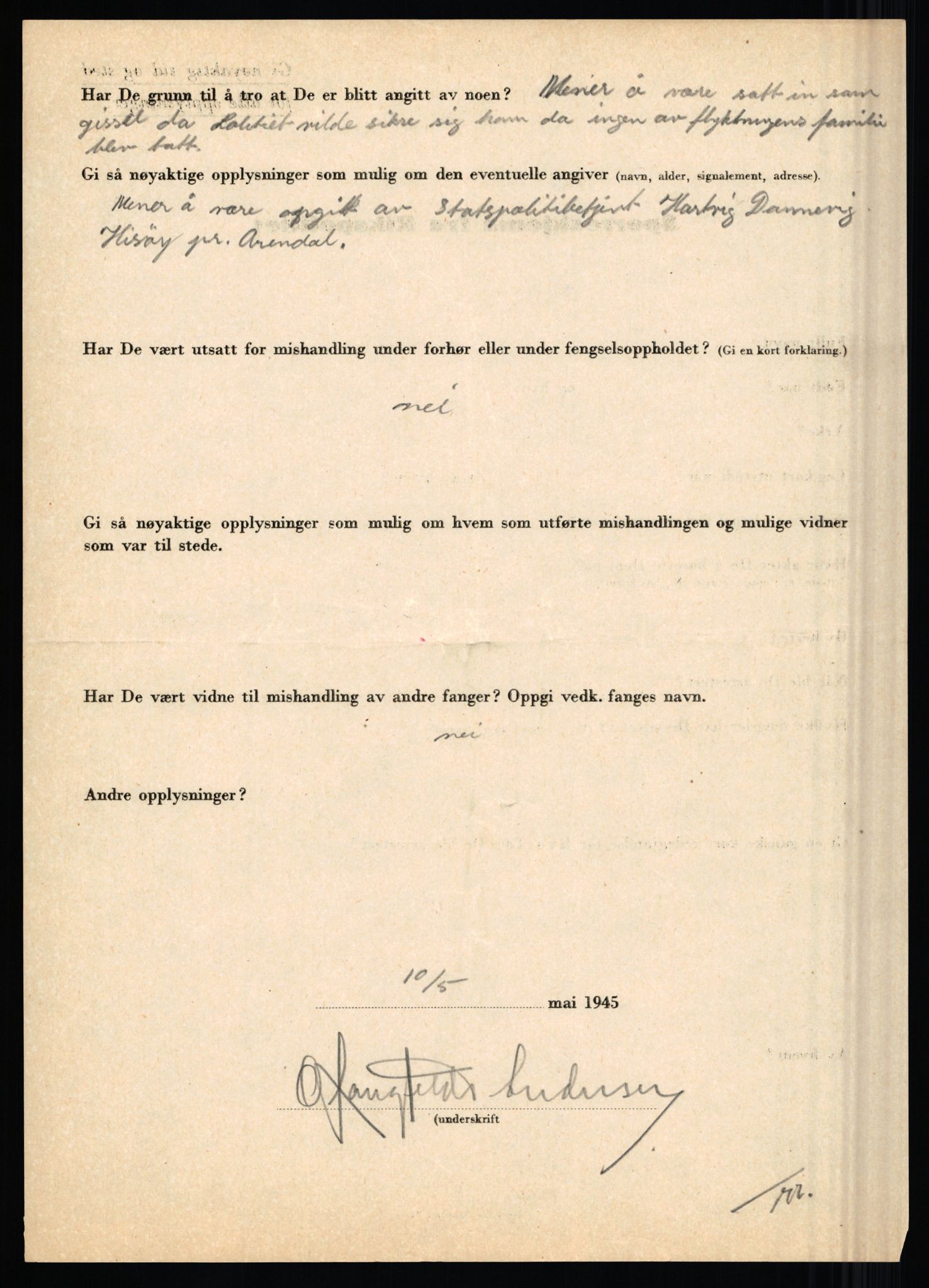 Rikspolitisjefen, AV/RA-S-1560/L/L0001: Abelseth, Rudolf - Berentsen, Odd, 1940-1945, s. 516