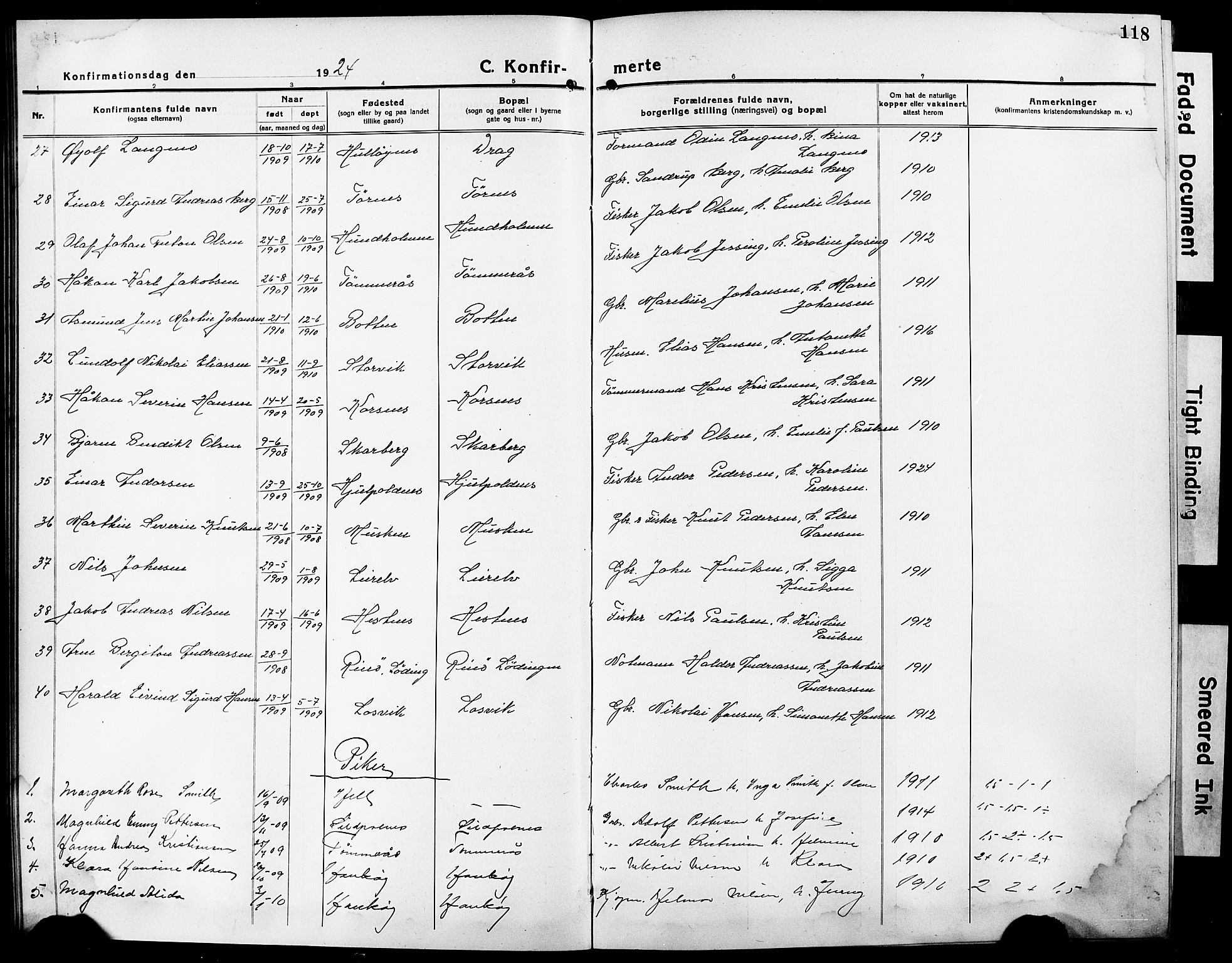 Ministerialprotokoller, klokkerbøker og fødselsregistre - Nordland, AV/SAT-A-1459/861/L0878: Klokkerbok nr. 861C04, 1917-1928, s. 118