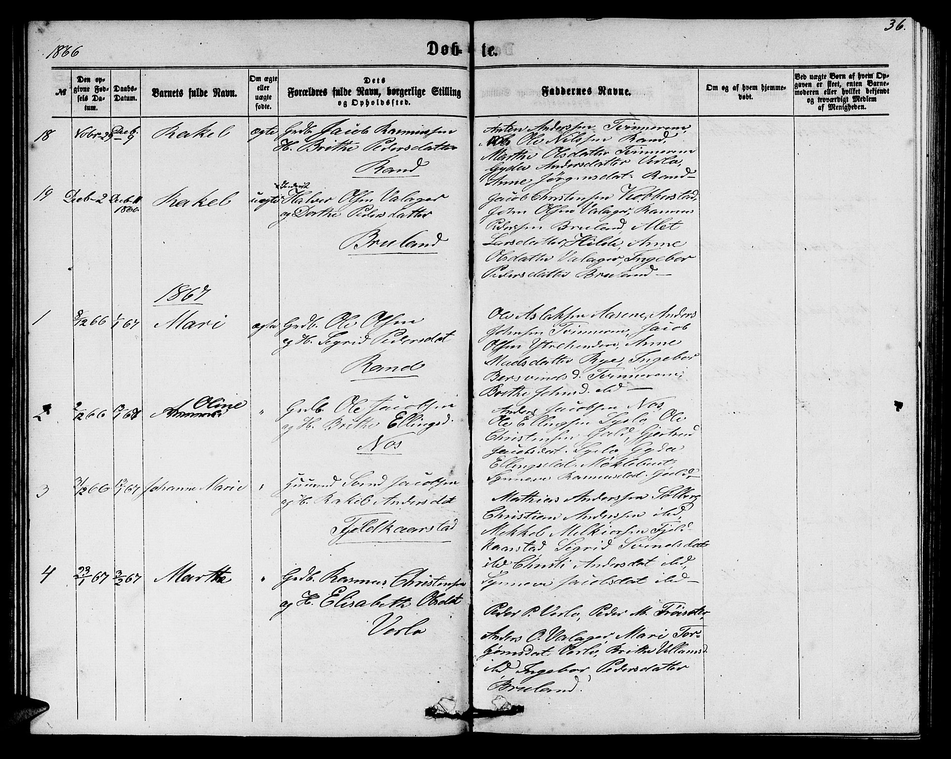 Innvik sokneprestembete, AV/SAB-A-80501: Klokkerbok nr. C 2, 1864-1882, s. 36