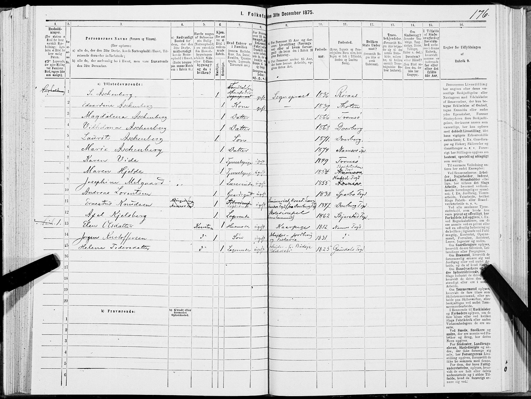 SAT, Folketelling 1875 for 1745L Namsos prestegjeld, Vemundvik sokn og Sævik sokn, 1875, s. 2176