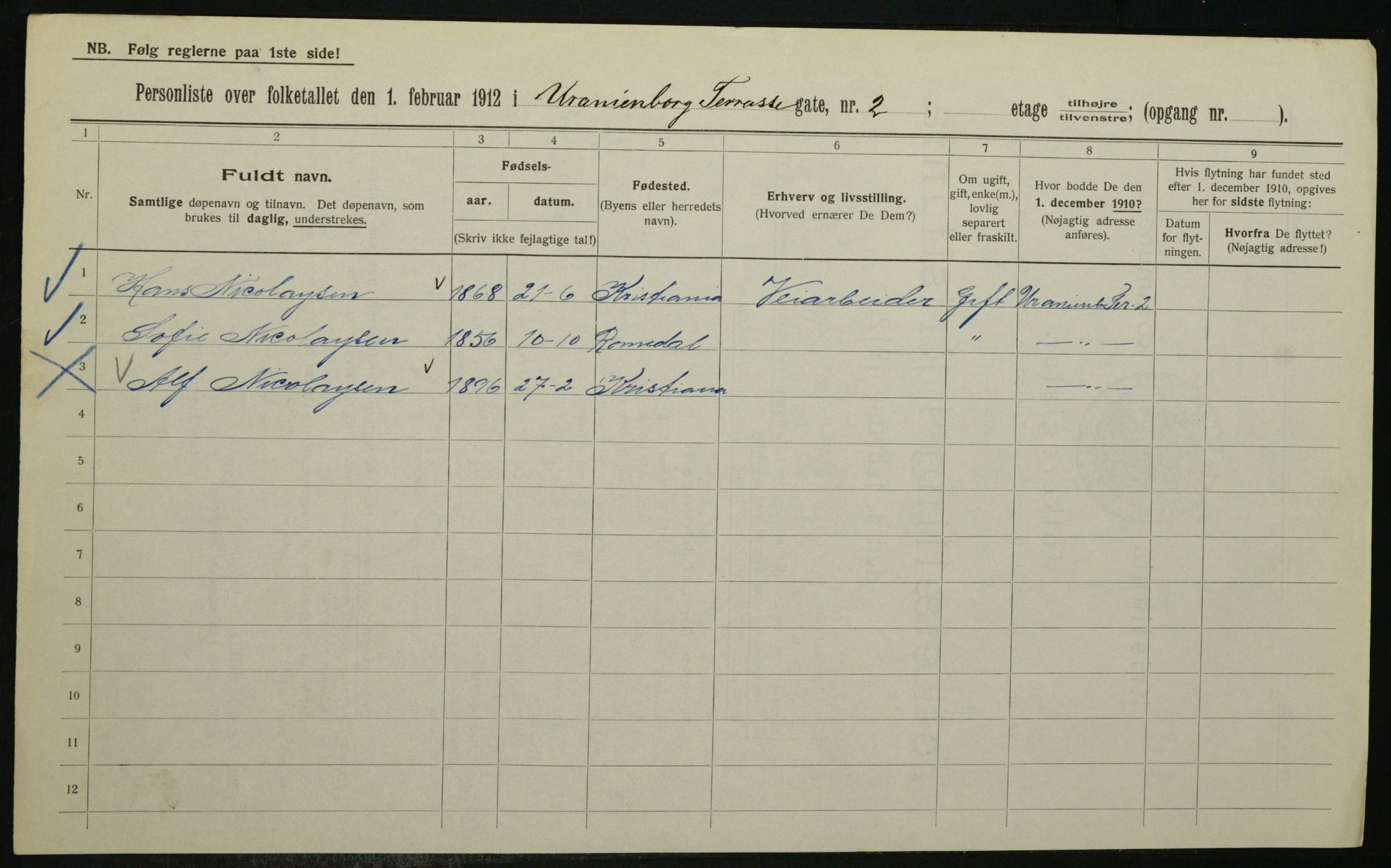 OBA, Kommunal folketelling 1.2.1912 for Kristiania, 1912, s. 120197