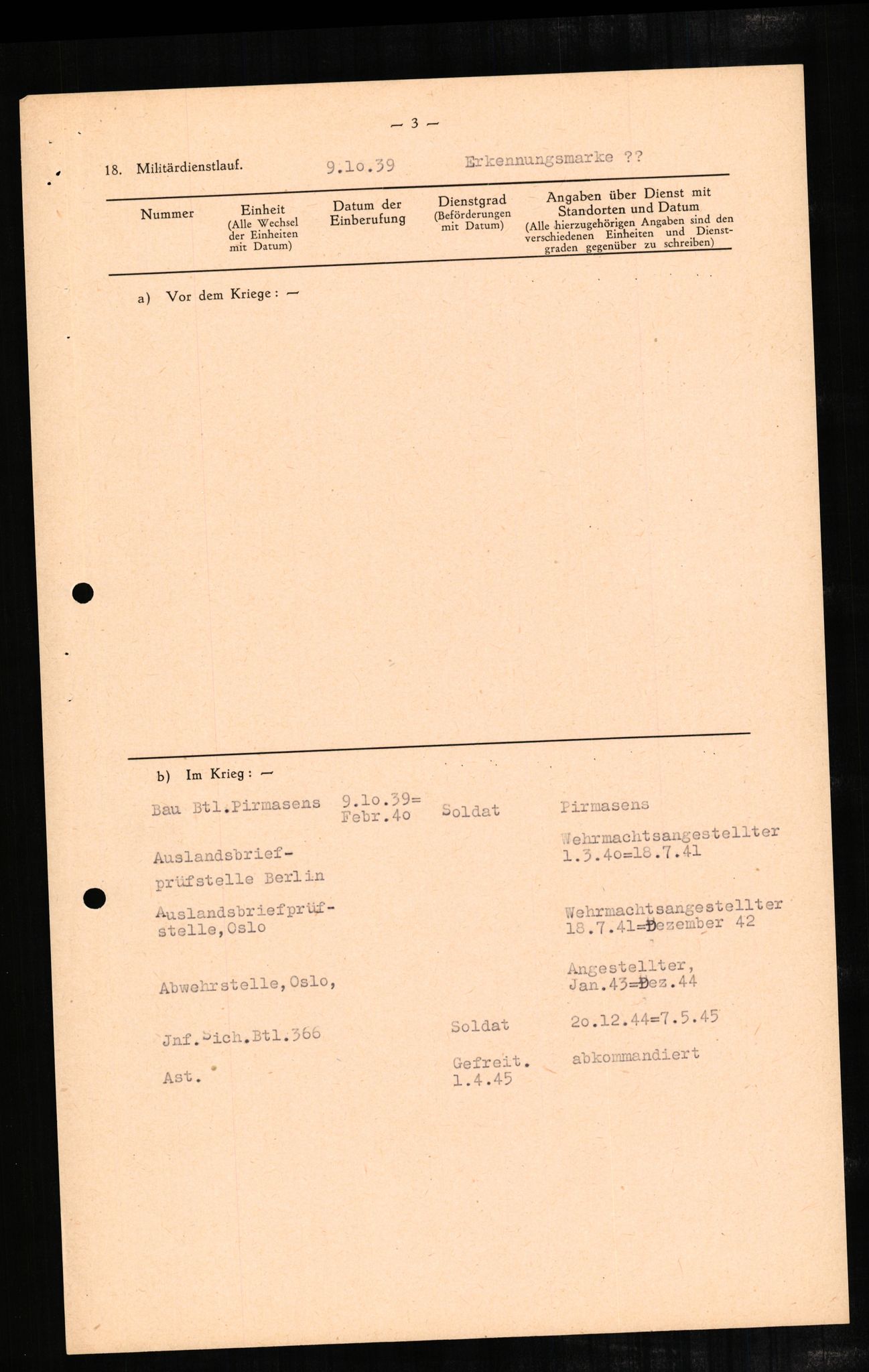 Forsvaret, Forsvarets overkommando II, AV/RA-RAFA-3915/D/Db/L0002: CI Questionaires. Tyske okkupasjonsstyrker i Norge. Tyskere., 1945-1946, s. 291