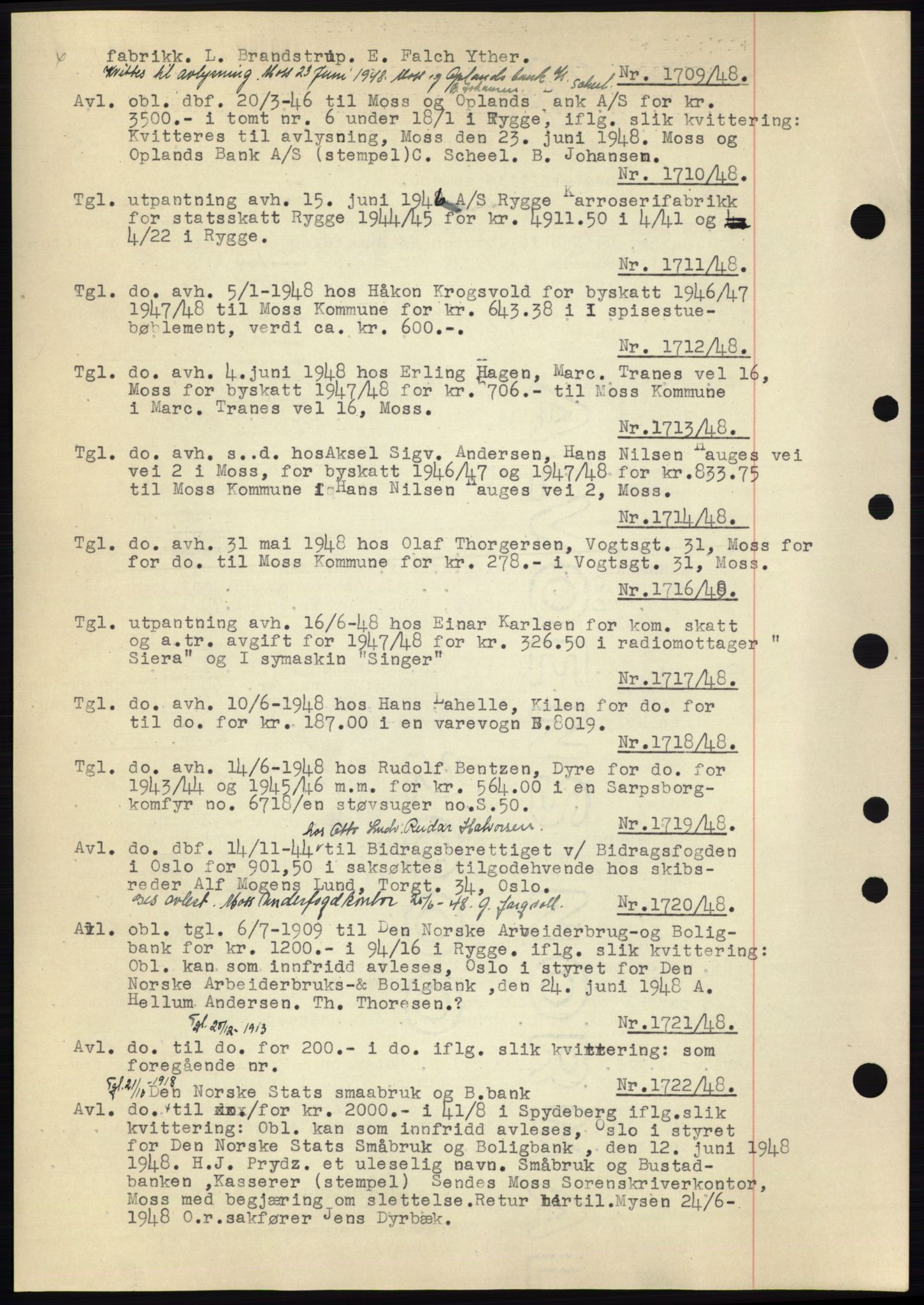 Moss sorenskriveri, SAO/A-10168: Pantebok nr. C10, 1938-1950, Dagboknr: 1709/1948