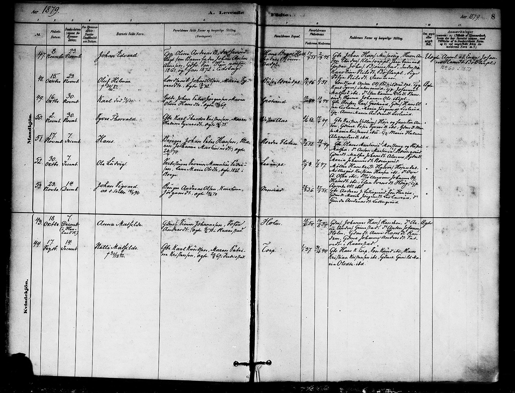 Eidsberg prestekontor Kirkebøker, AV/SAO-A-10905/F/Fa/L0012: Ministerialbok nr. I 12, 1879-1901, s. 8