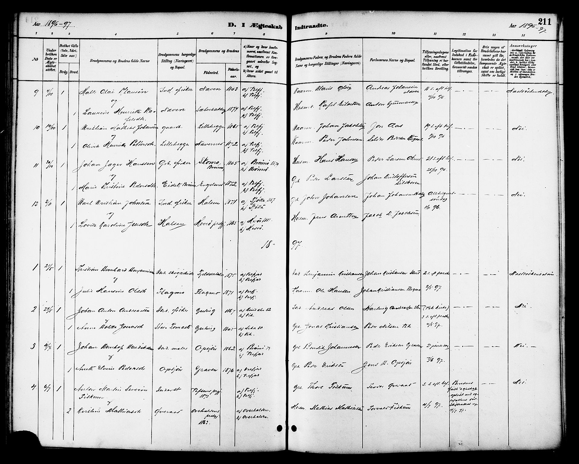 Ministerialprotokoller, klokkerbøker og fødselsregistre - Nordland, AV/SAT-A-1459/814/L0230: Klokkerbok nr. 814C03, 1884-1911, s. 211