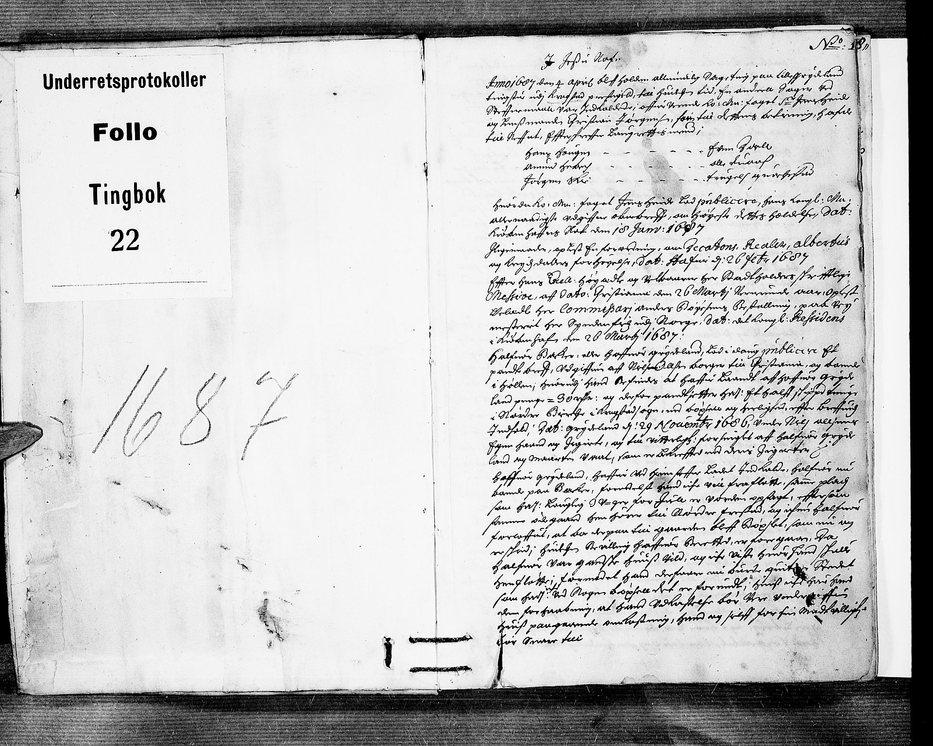 Follo sorenskriveri, SAO/A-10274/F/Fb/Fba/L0022: Tingbok, 1687, s. 0b-1a