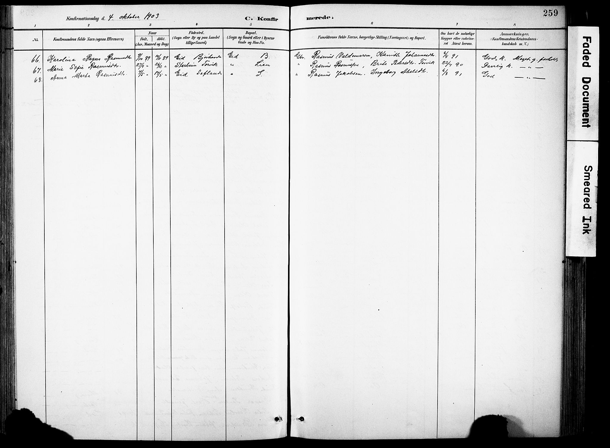 Eid sokneprestembete, AV/SAB-A-82301/H/Hab/Habb/L0002: Klokkerbok nr. B 2, 1882-1907, s. 259