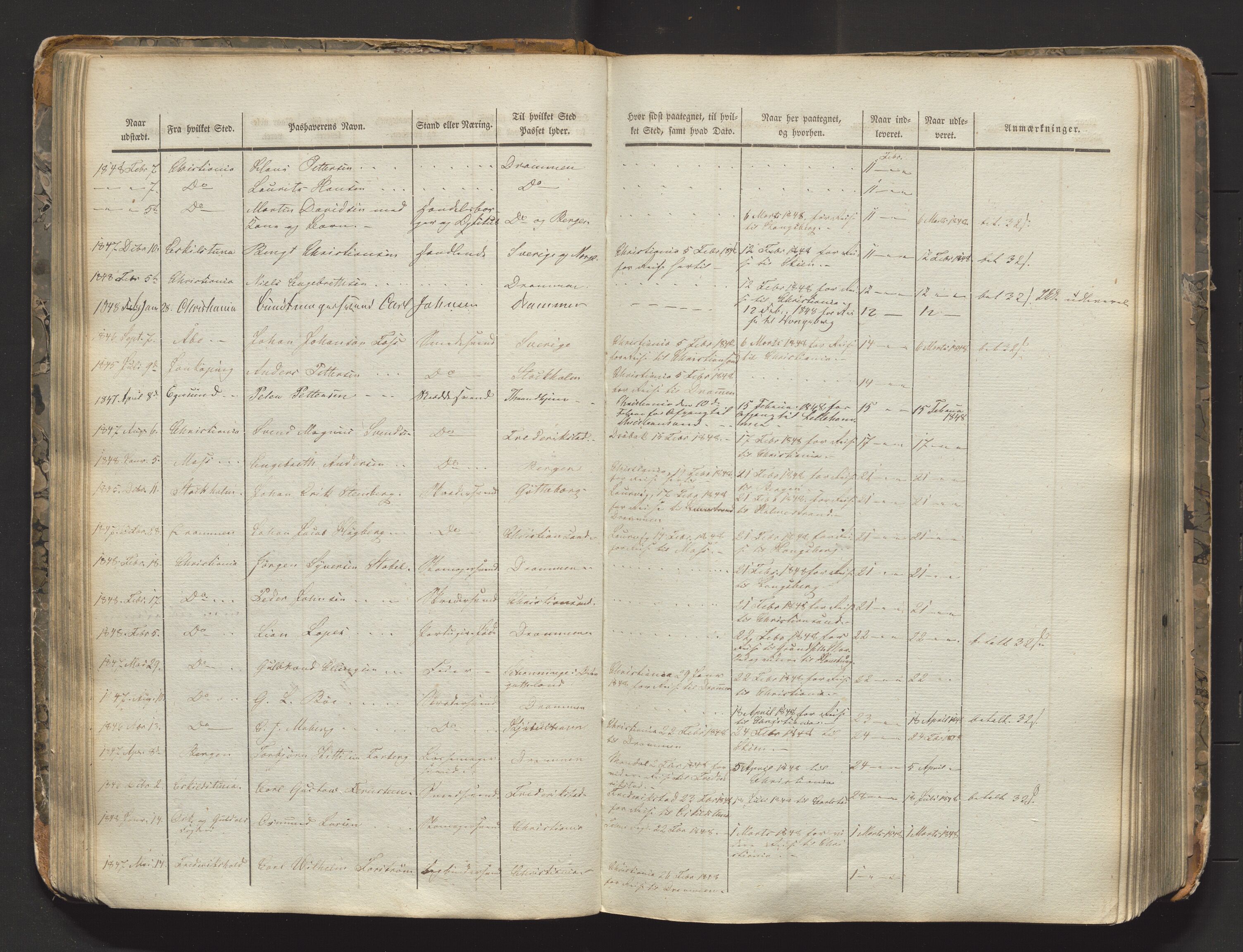 Drammen politikammer, AV/SAKO-A-623/I/Ia/Iaa/L0001: Passjournal, 1845-1860