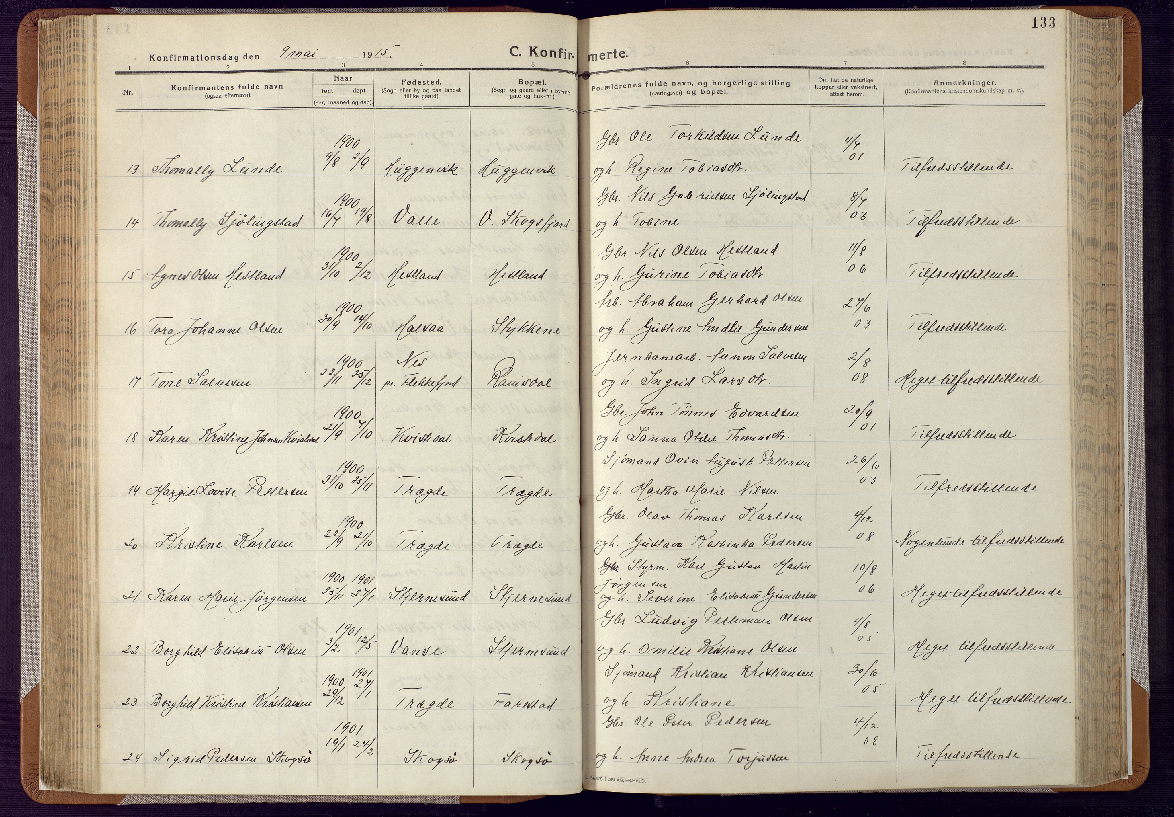 Mandal sokneprestkontor, AV/SAK-1111-0030/F/Fa/Faa/L0022: Ministerialbok nr. A 22, 1913-1925, s. 133