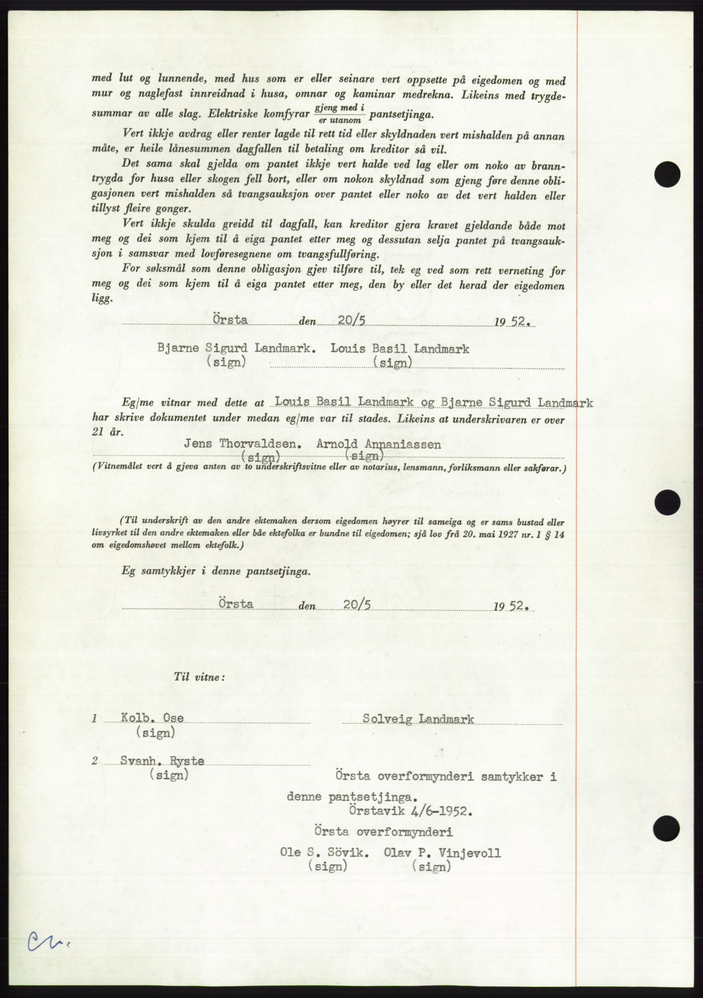 Søre Sunnmøre sorenskriveri, AV/SAT-A-4122/1/2/2C/L0121: Pantebok nr. 9B, 1951-1952, Dagboknr: 1207/1952