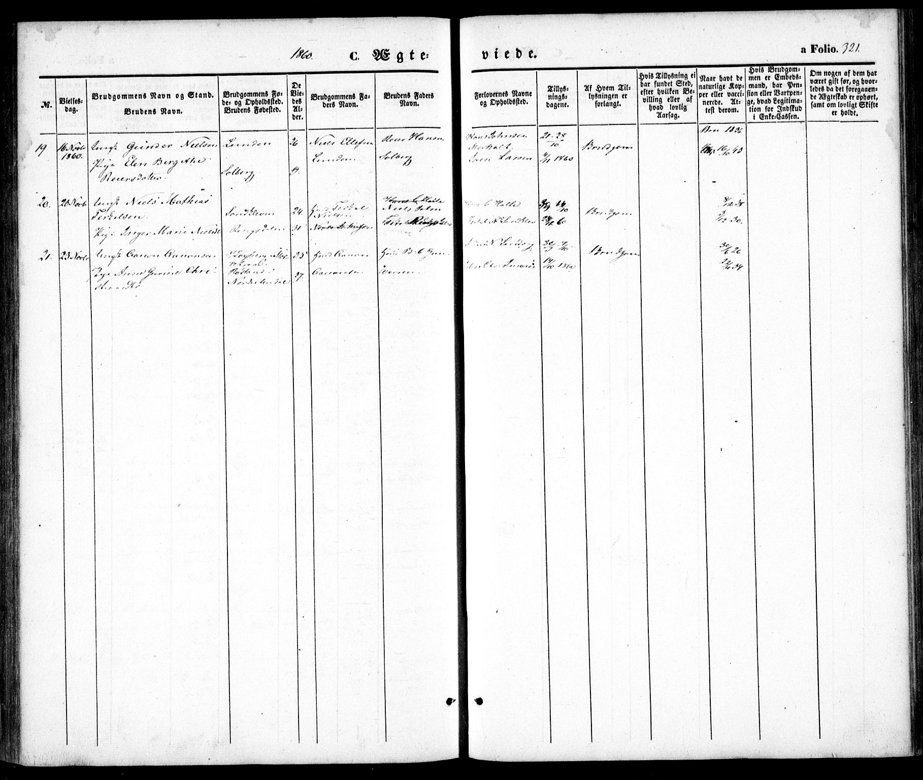 Hommedal sokneprestkontor, AV/SAK-1111-0023/F/Fa/Fab/L0004: Ministerialbok nr. A 4, 1848-1860, s. 321