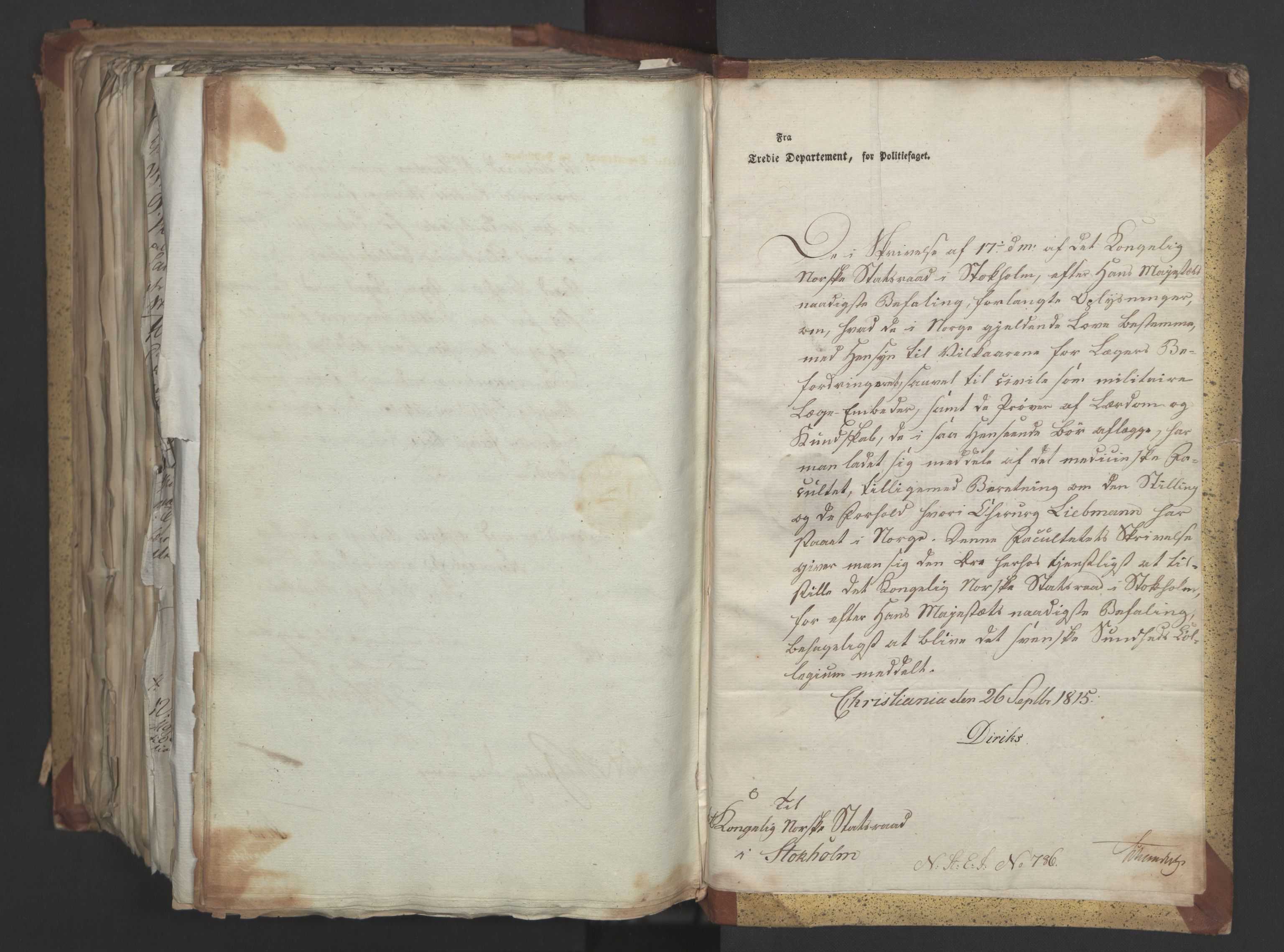 Statsrådsavdelingen i Stockholm, AV/RA-S-1003/D/Da/L0003: Regjeringsinnstillinger nr. 519-787, 1815, s. 571