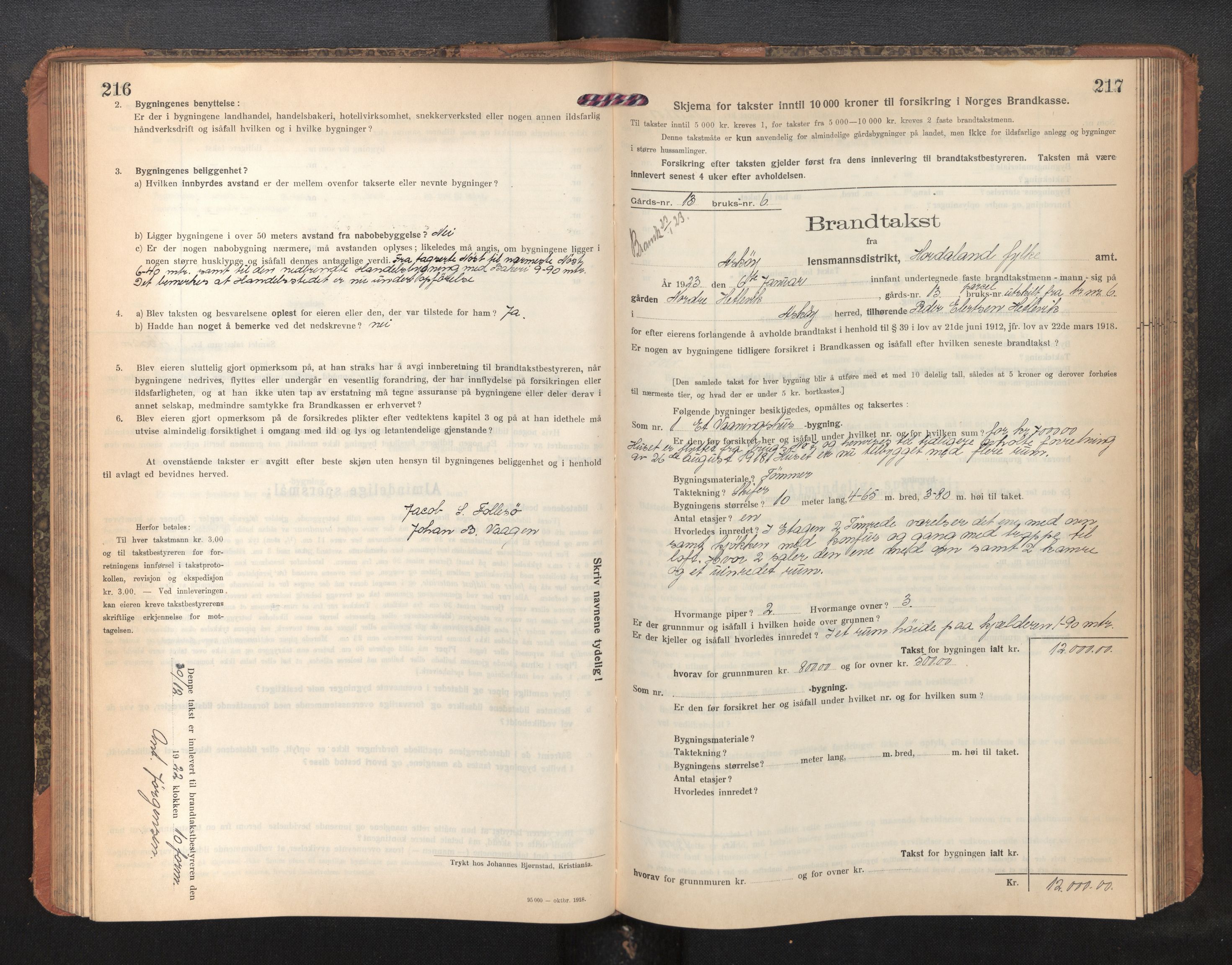 Lensmannen i Askøy, SAB/A-31001/0012/L0008: Branntakstprotokoll, skjematakst, 1919-1927, s. 216-217