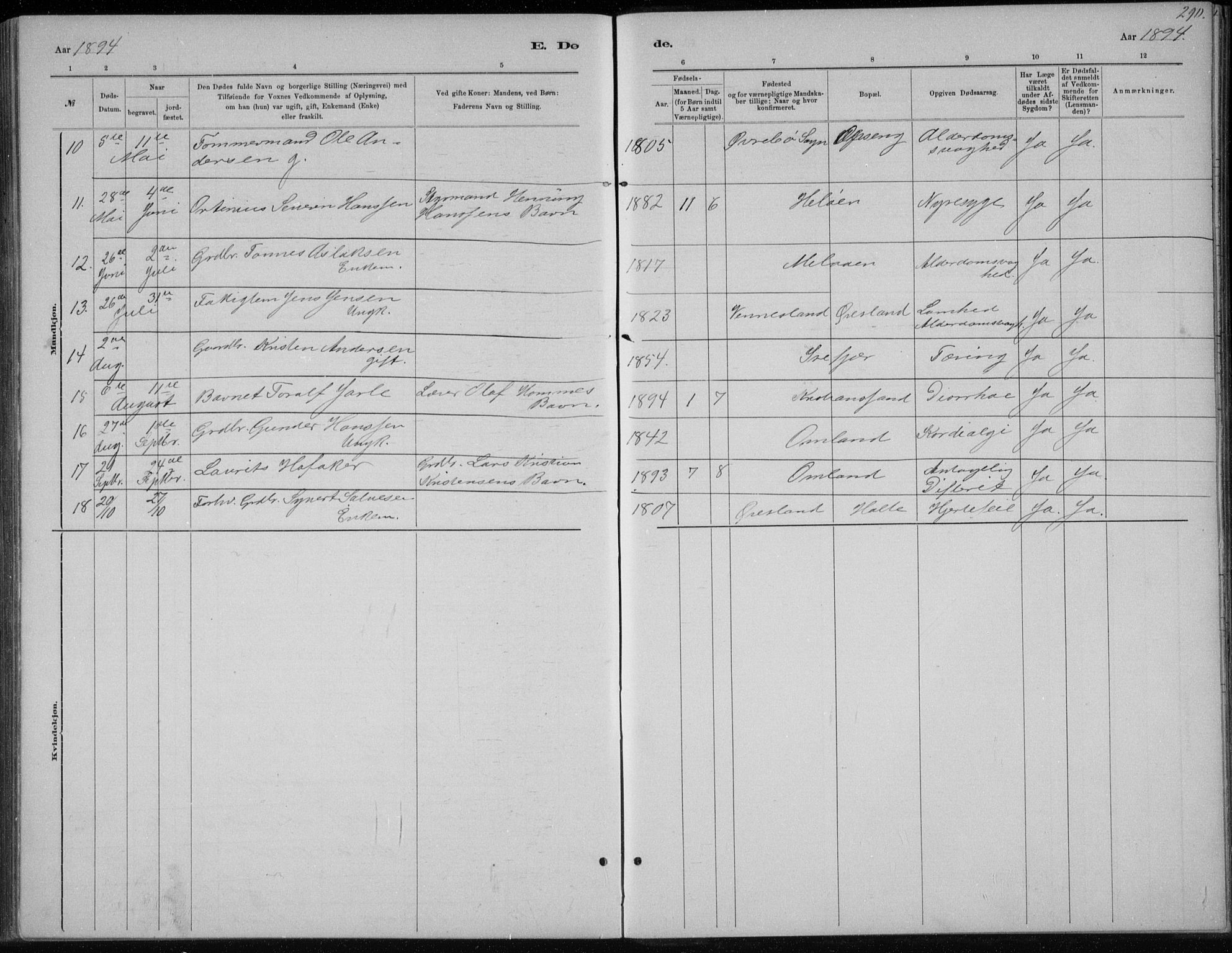 Høvåg sokneprestkontor, AV/SAK-1111-0025/F/Fb/L0004: Klokkerbok nr. B 4, 1883-1898, s. 290