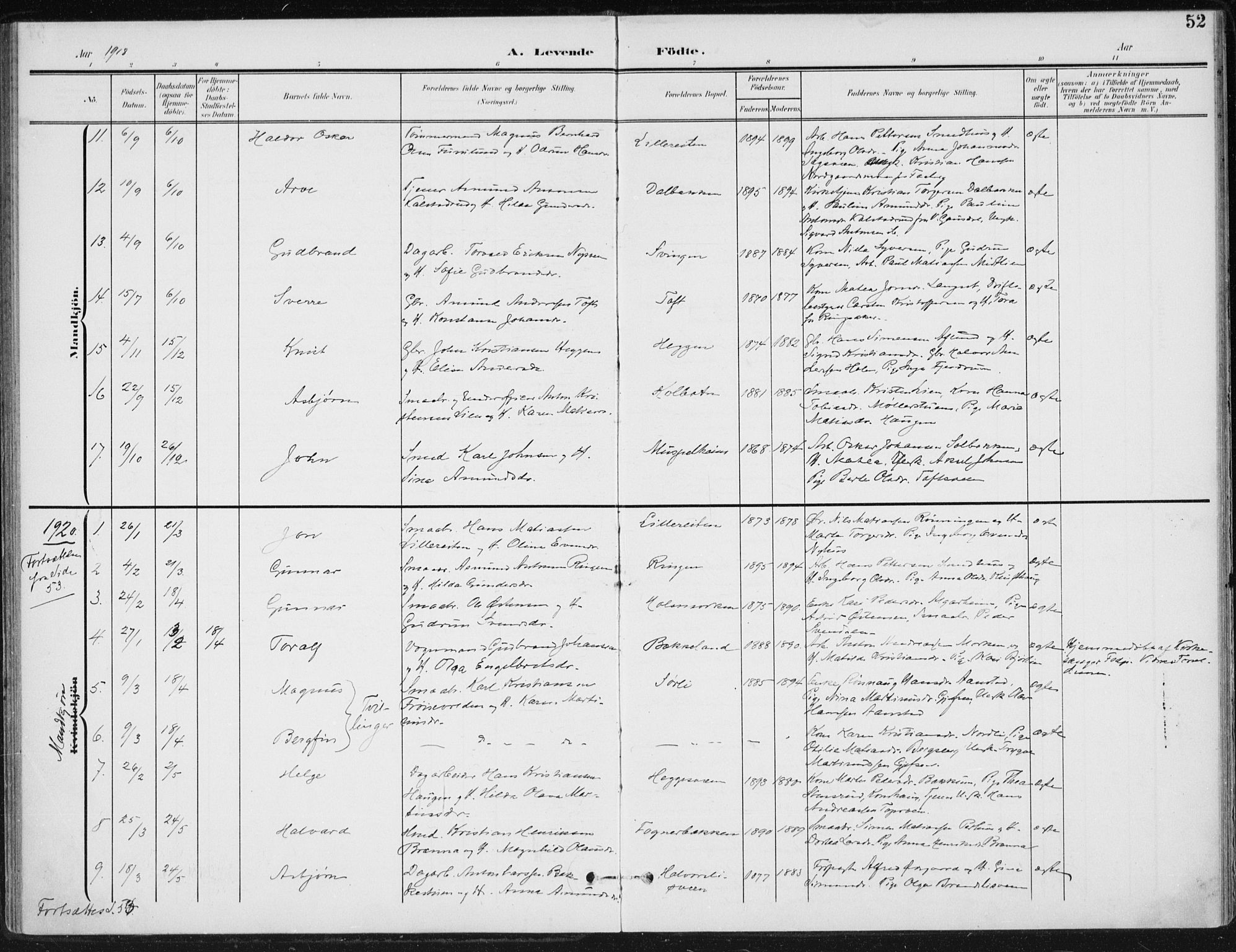 Østre Gausdal prestekontor, AV/SAH-PREST-092/H/Ha/Haa/L0005: Ministerialbok nr. 5, 1902-1920, s. 52