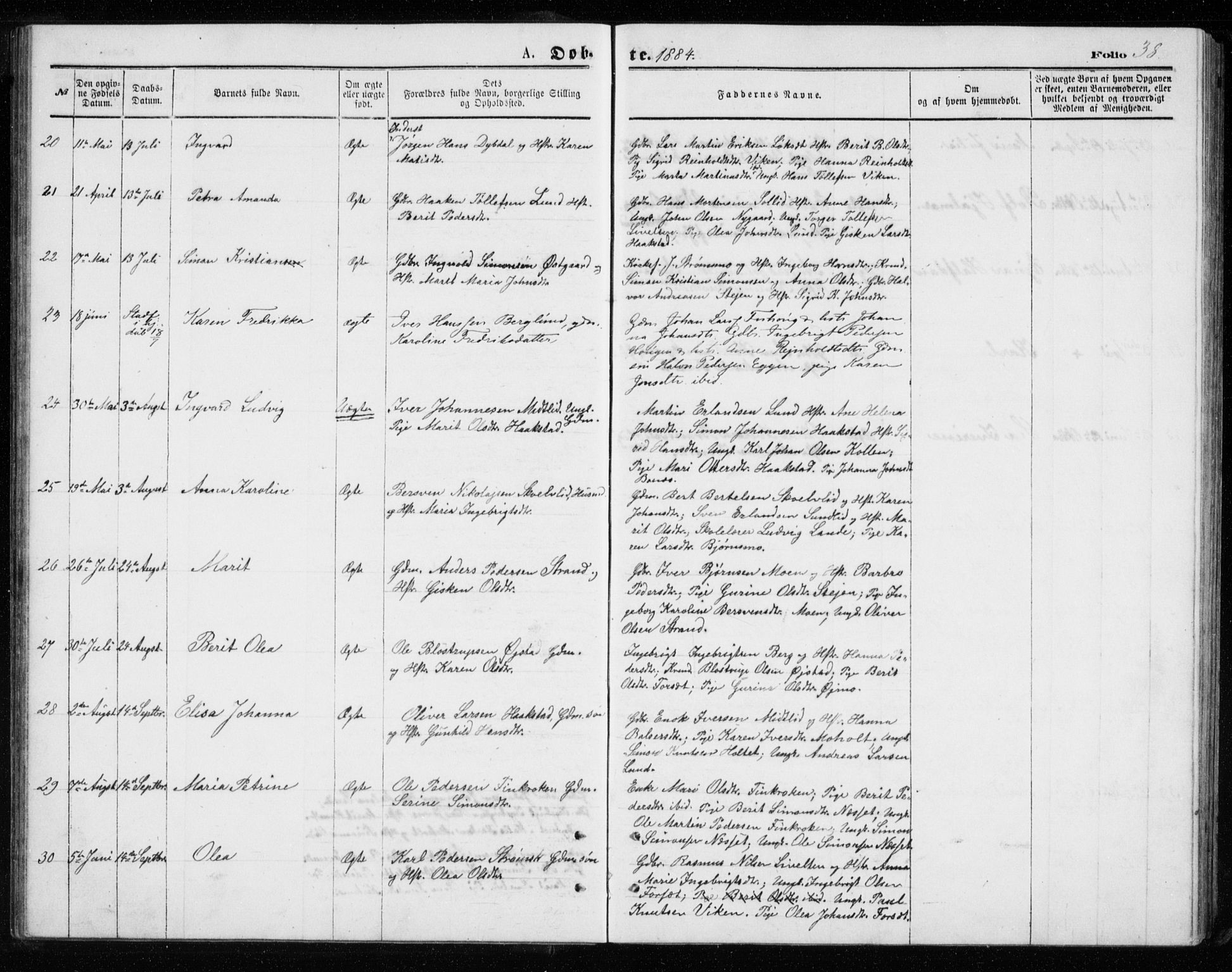 Målselv sokneprestembete, AV/SATØ-S-1311/G/Ga/Gab/L0007klokker: Klokkerbok nr. 7, 1876-1895, s. 38
