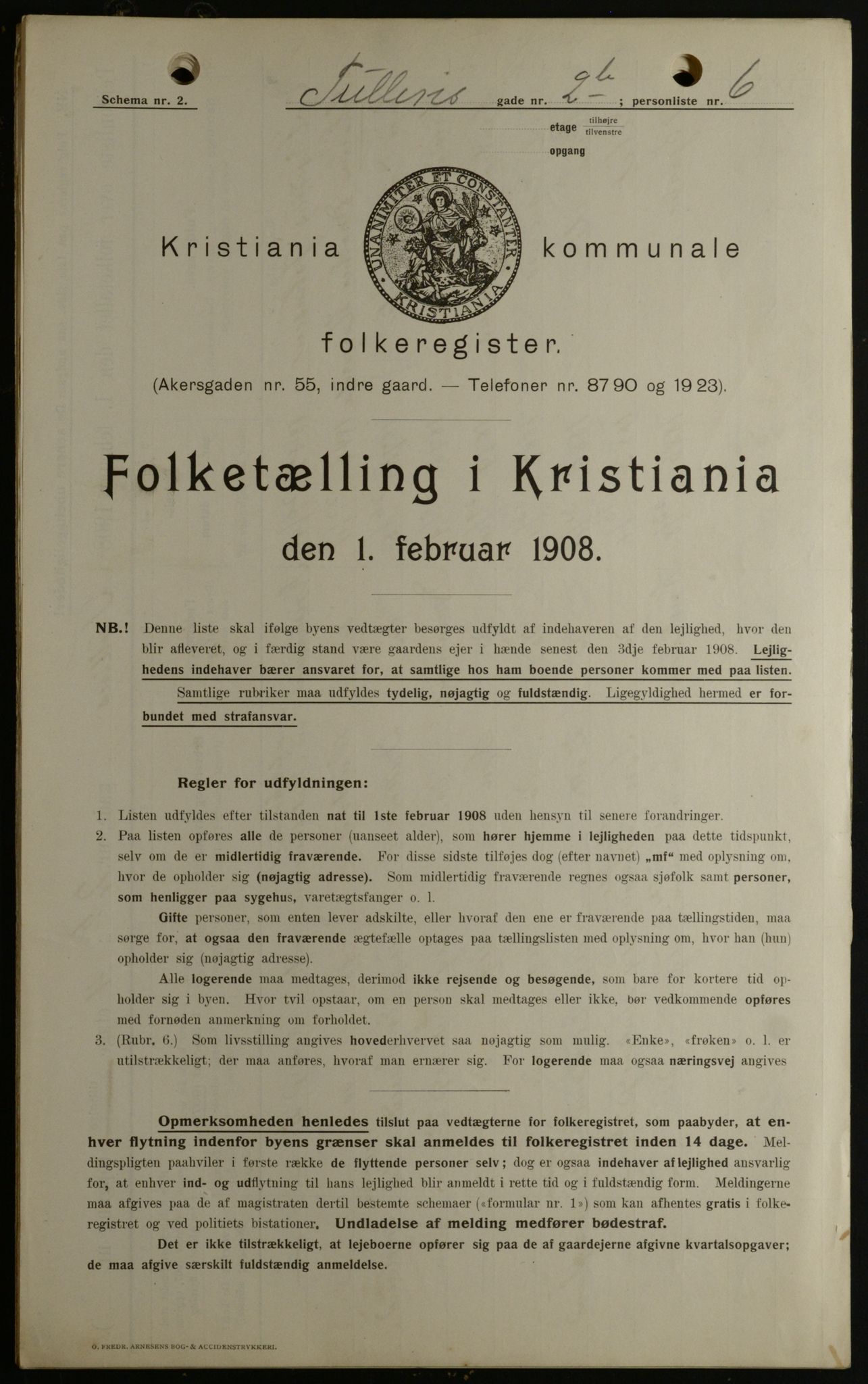 OBA, Kommunal folketelling 1.2.1908 for Kristiania kjøpstad, 1908, s. 105482