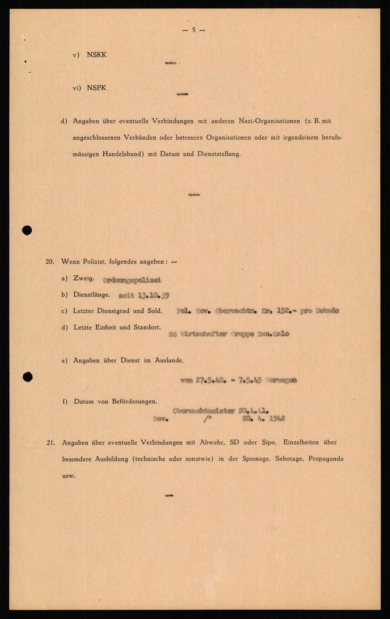 Forsvaret, Forsvarets overkommando II, RA/RAFA-3915/D/Db/L0014: CI Questionaires. Tyske okkupasjonsstyrker i Norge. Tyskere., 1945-1946, s. 503