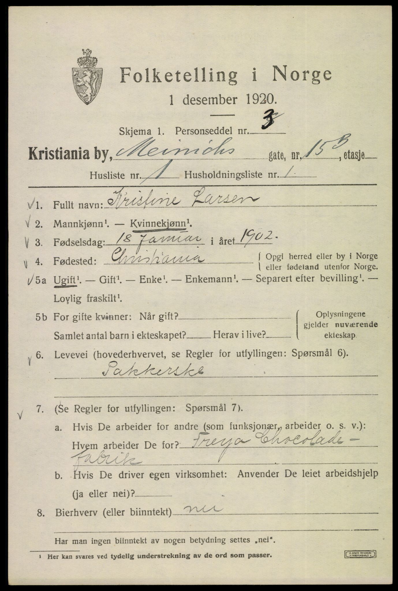 SAO, Folketelling 1920 for 0301 Kristiania kjøpstad, 1920, s. 393779