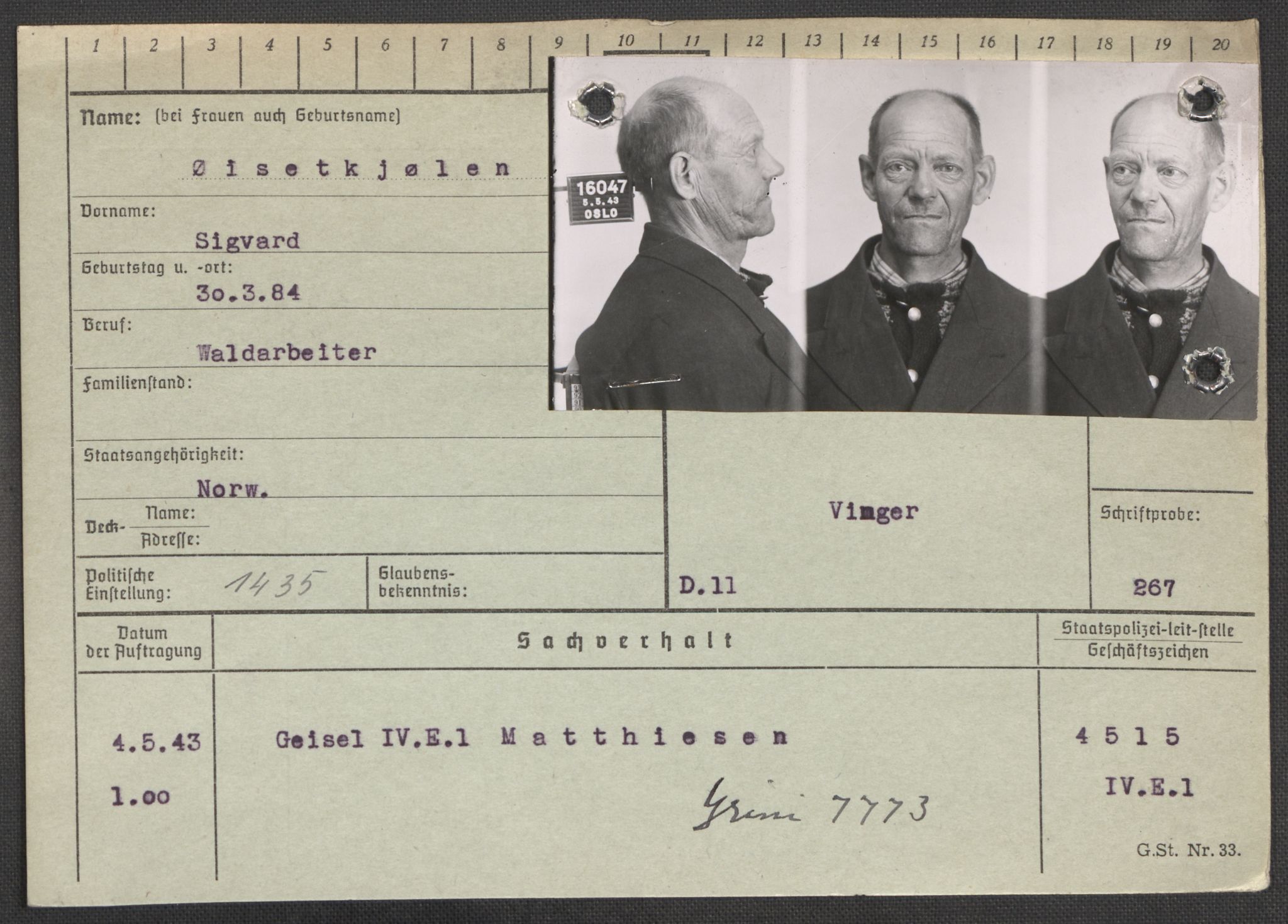 Befehlshaber der Sicherheitspolizei und des SD, AV/RA-RAFA-5969/E/Ea/Eaa/L0010: Register over norske fanger i Møllergata 19: Sø-Å, 1940-1945, s. 1248