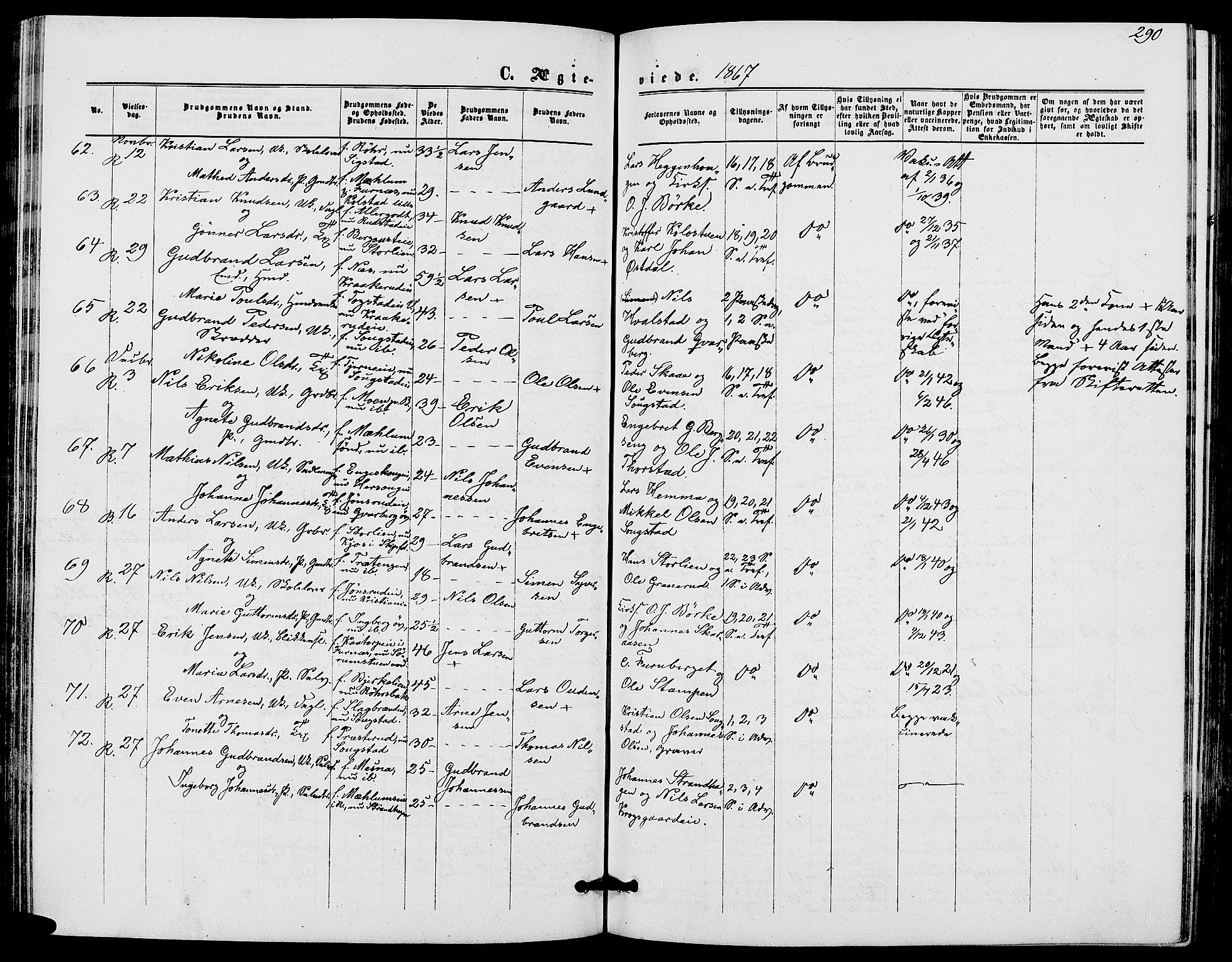 Ringsaker prestekontor, AV/SAH-PREST-014/L/La/L0007: Klokkerbok nr. 7, 1861-1869, s. 290