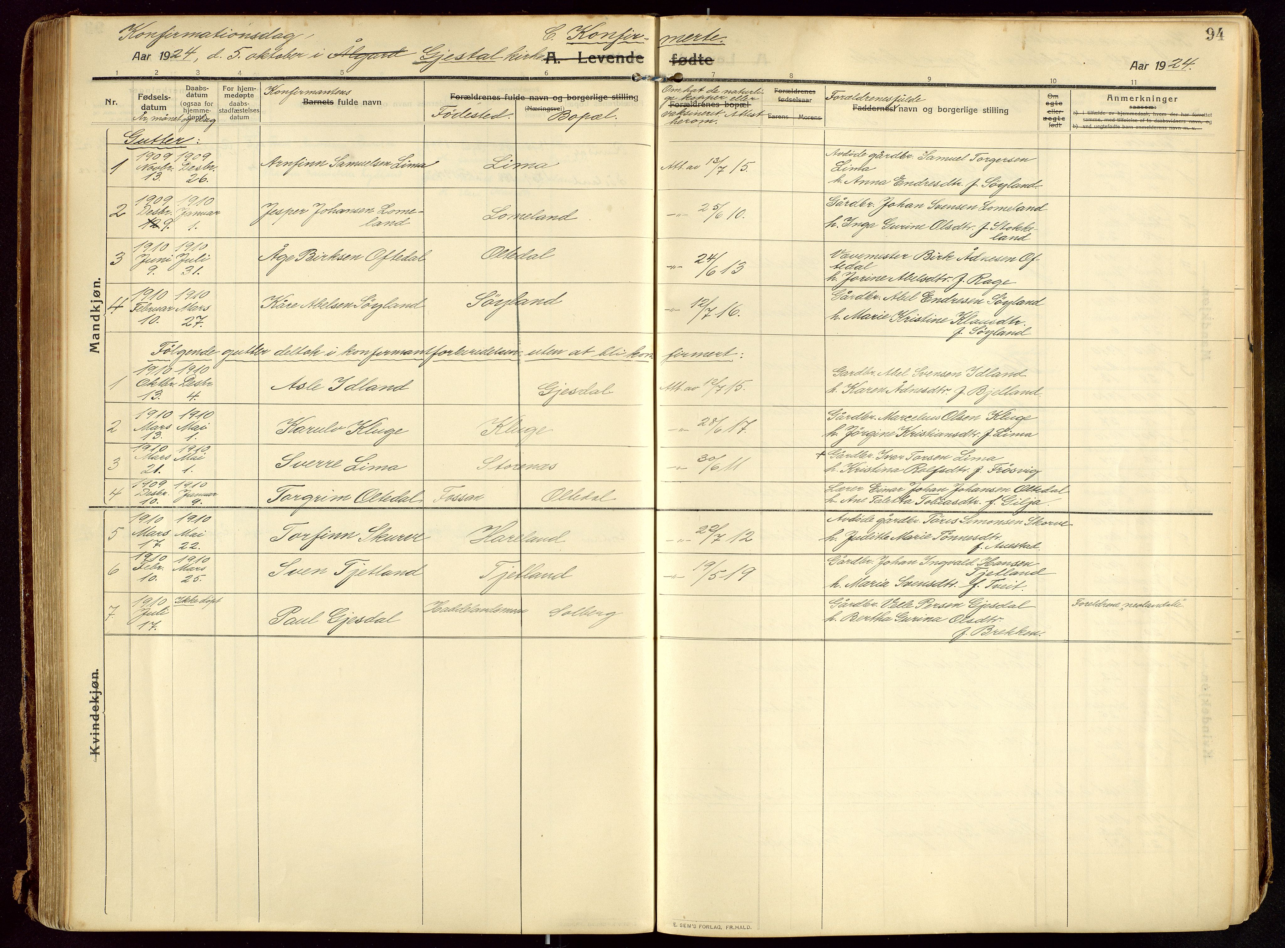 Lye sokneprestkontor, AV/SAST-A-101794/002/B/L0001: Ministerialbok nr. A 13, 1910-1925, s. 94