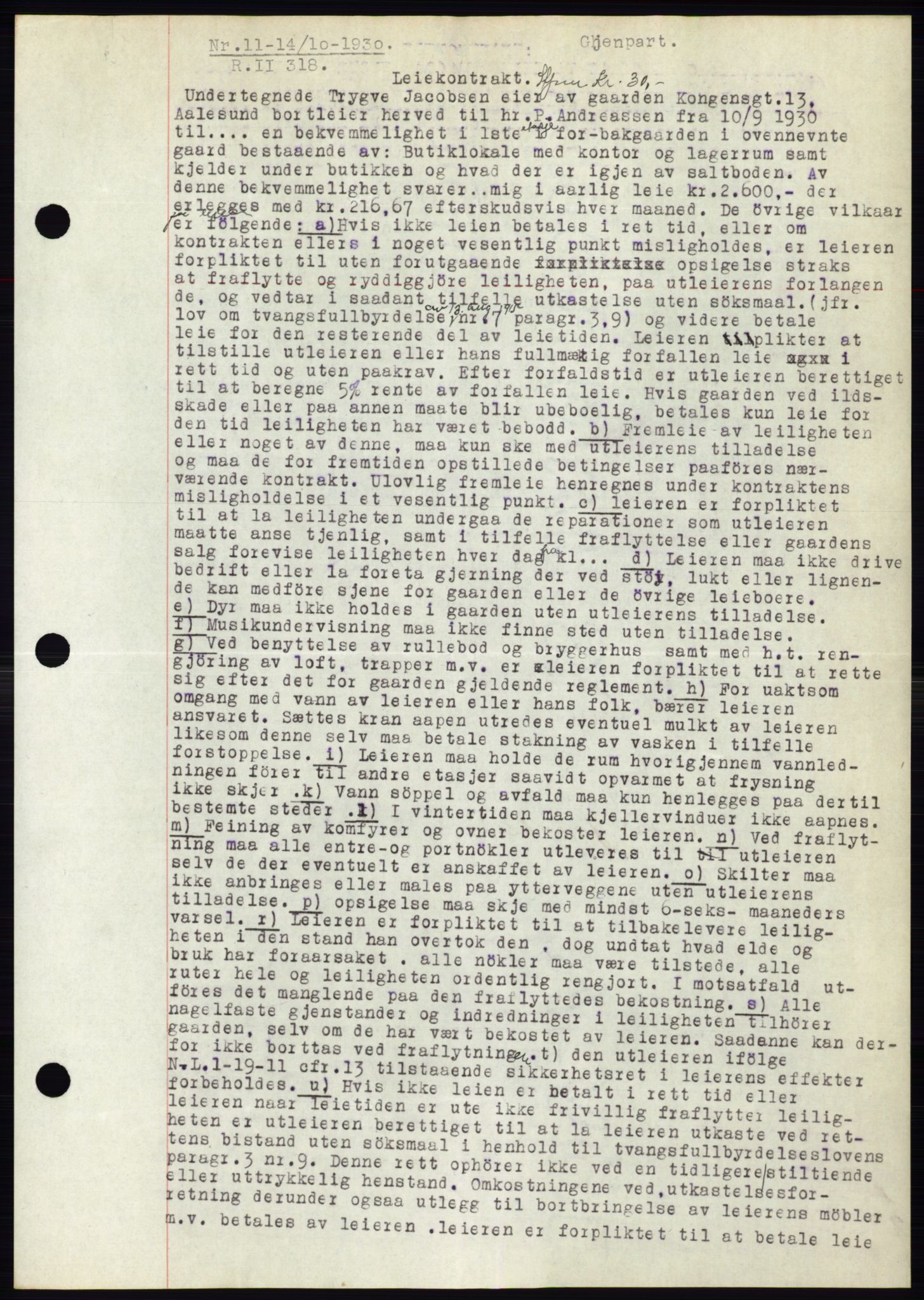 Ålesund byfogd, AV/SAT-A-4384: Pantebok nr. 26, 1930-1930, Tingl.dato: 14.10.1930