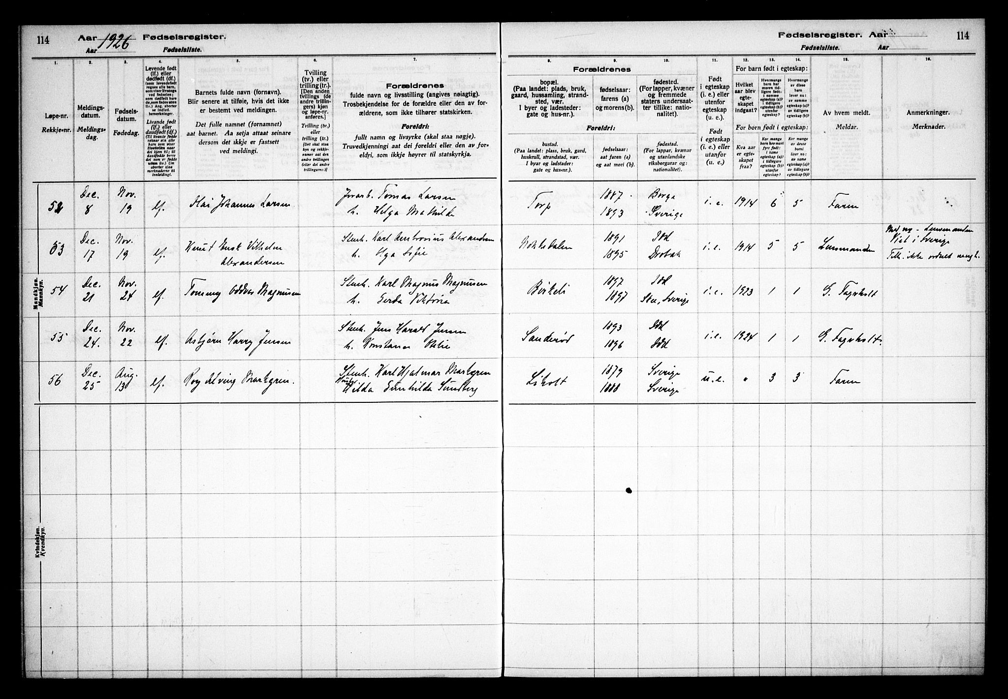 Idd prestekontor Kirkebøker, AV/SAO-A-10911/J/Ja/L0001: Fødselsregister nr. I 1, 1916-1937, s. 114