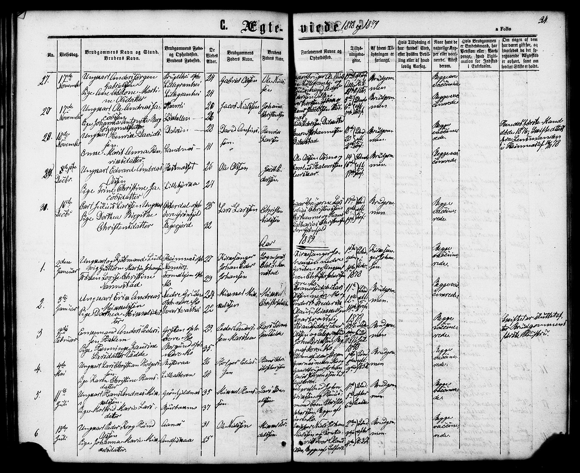 Ministerialprotokoller, klokkerbøker og fødselsregistre - Nordland, SAT/A-1459/827/L0395: Ministerialbok nr. 827A07, 1864-1886, s. 34